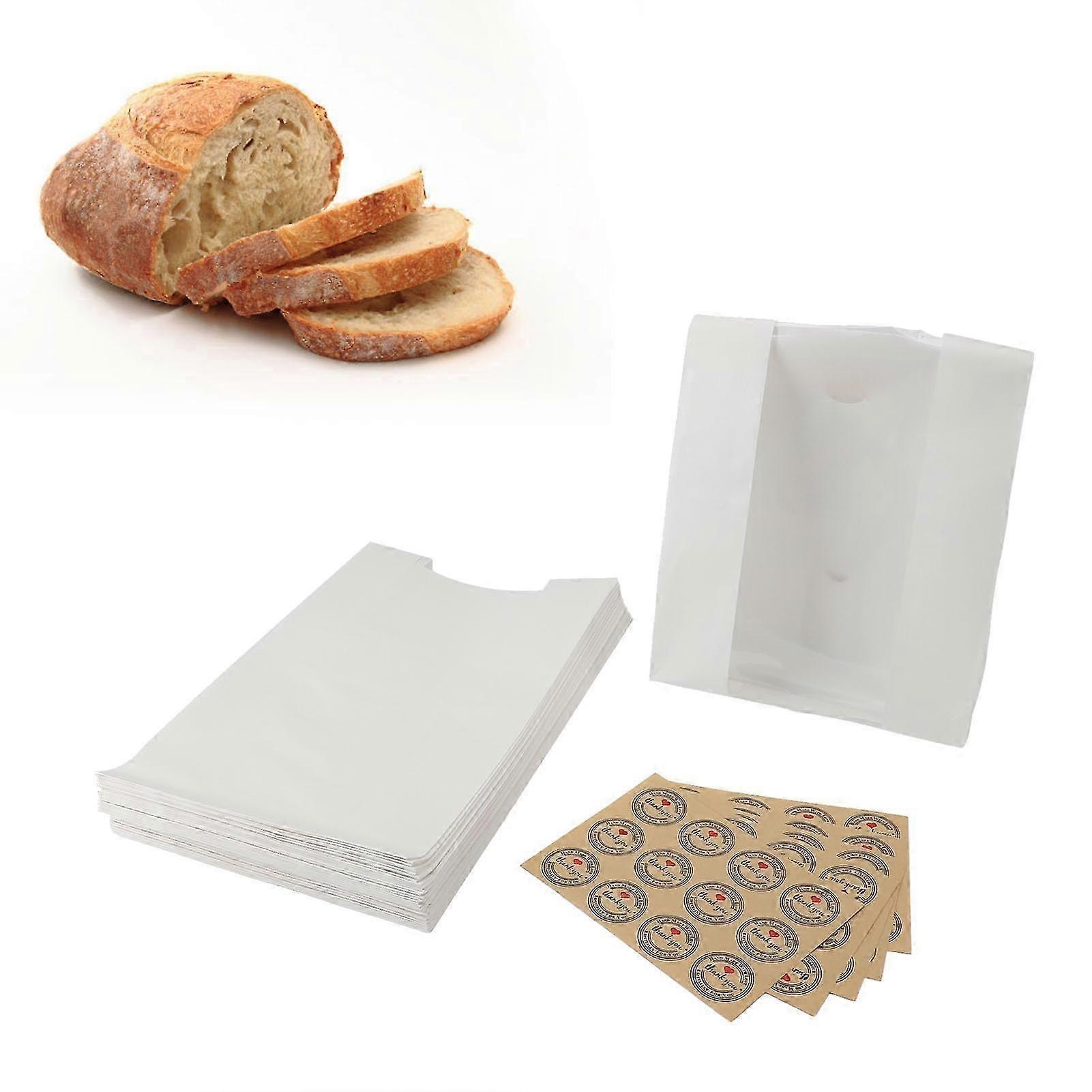 50PCS 牛皮纸面包袋透明食品储存袋
