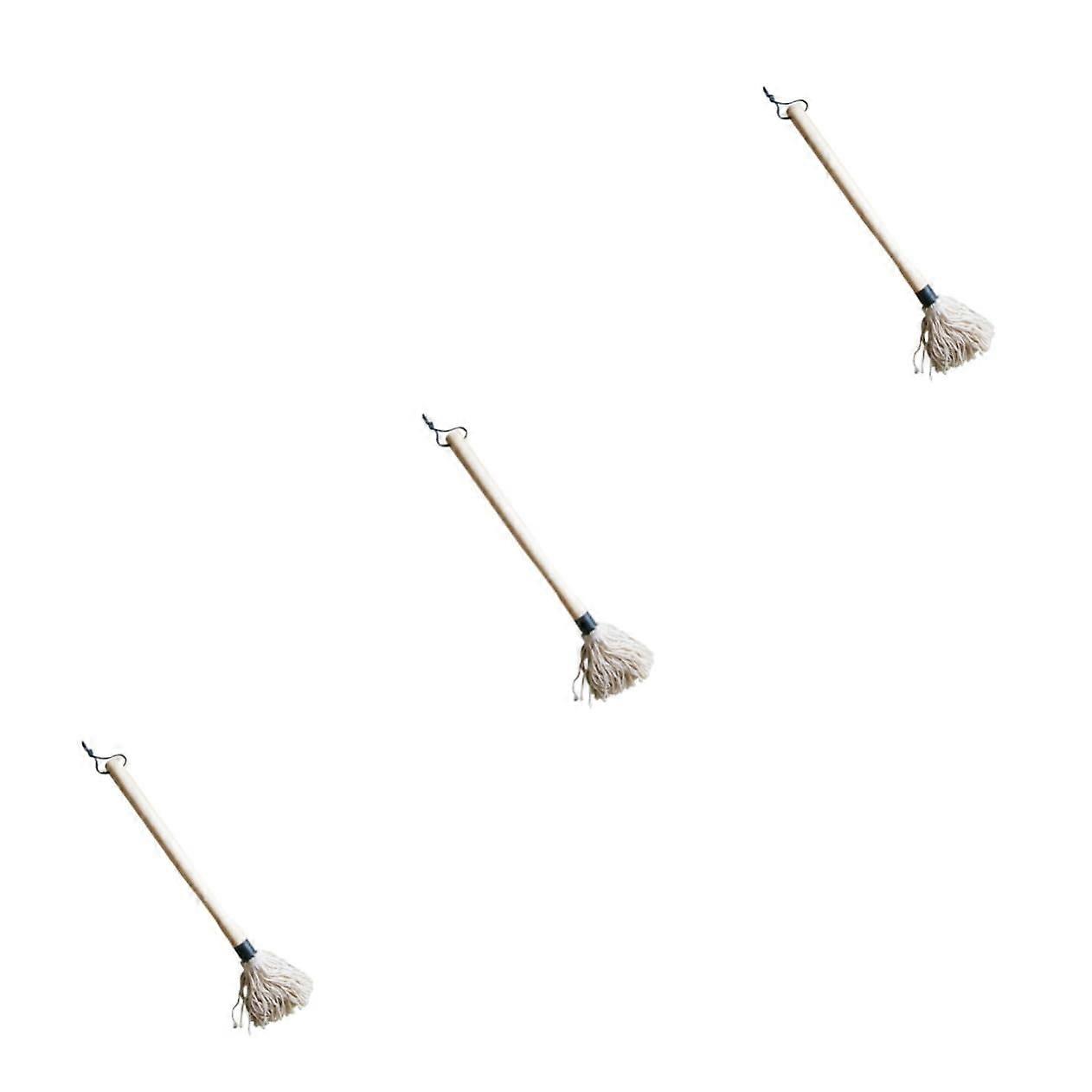 BBQ Grill Mop Brush Set of 3 with Bamboo Handle and Lid Serving Tray for Basting and Cooking