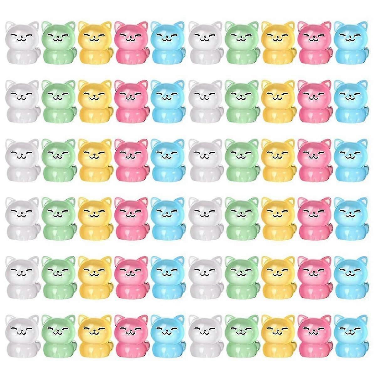 60 Pcs Luminous Miniature Cat Figurines Resin Cute Small Cat Figures Glow in the Dark Mini Resin An