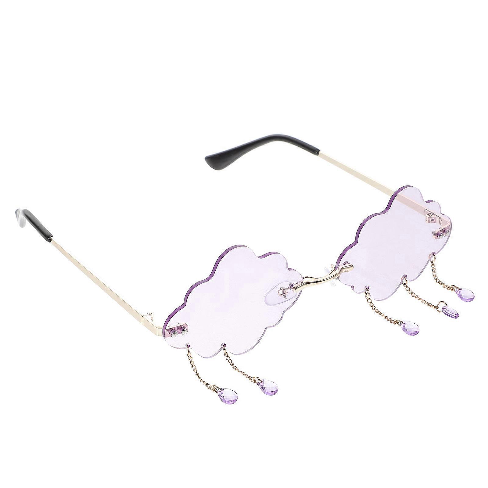 Cloud Shaped Rimless Sunglasses with Tassels – Lightweight, Portable, Fun Eyewear for Halloween, Cosplay, Travel, and Summer Beach – Unique Style for