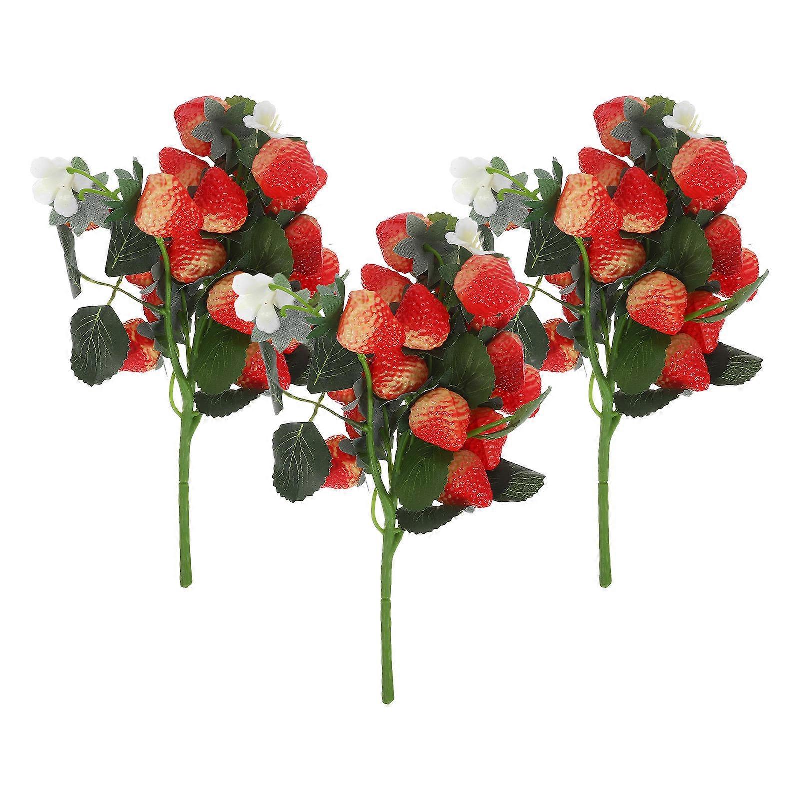 Strawberry Decoration Artificial Strawberries Stems Business Owners 3Set