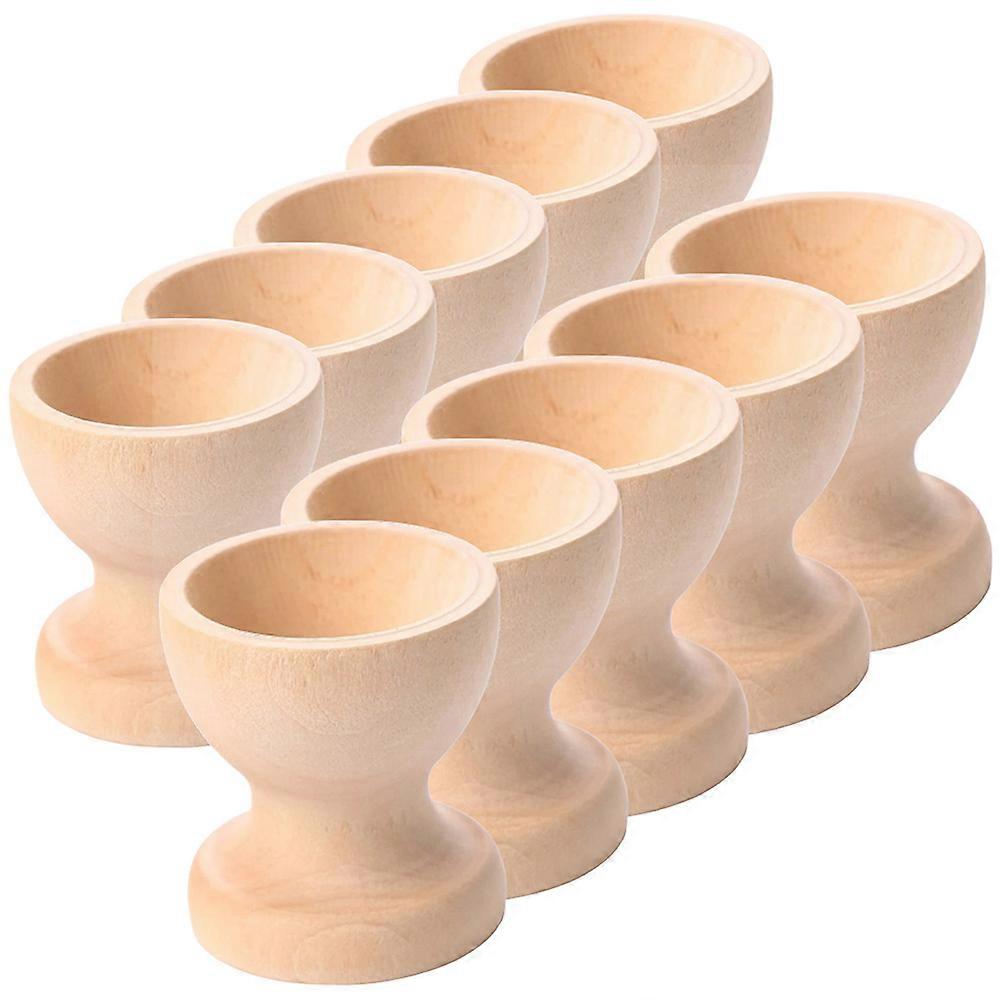 Egg Cups Kids Diy Painting Egg Holding Stacking Game Beige Wood Round Simple Design Toys Easter Day Home Use 10Pcs