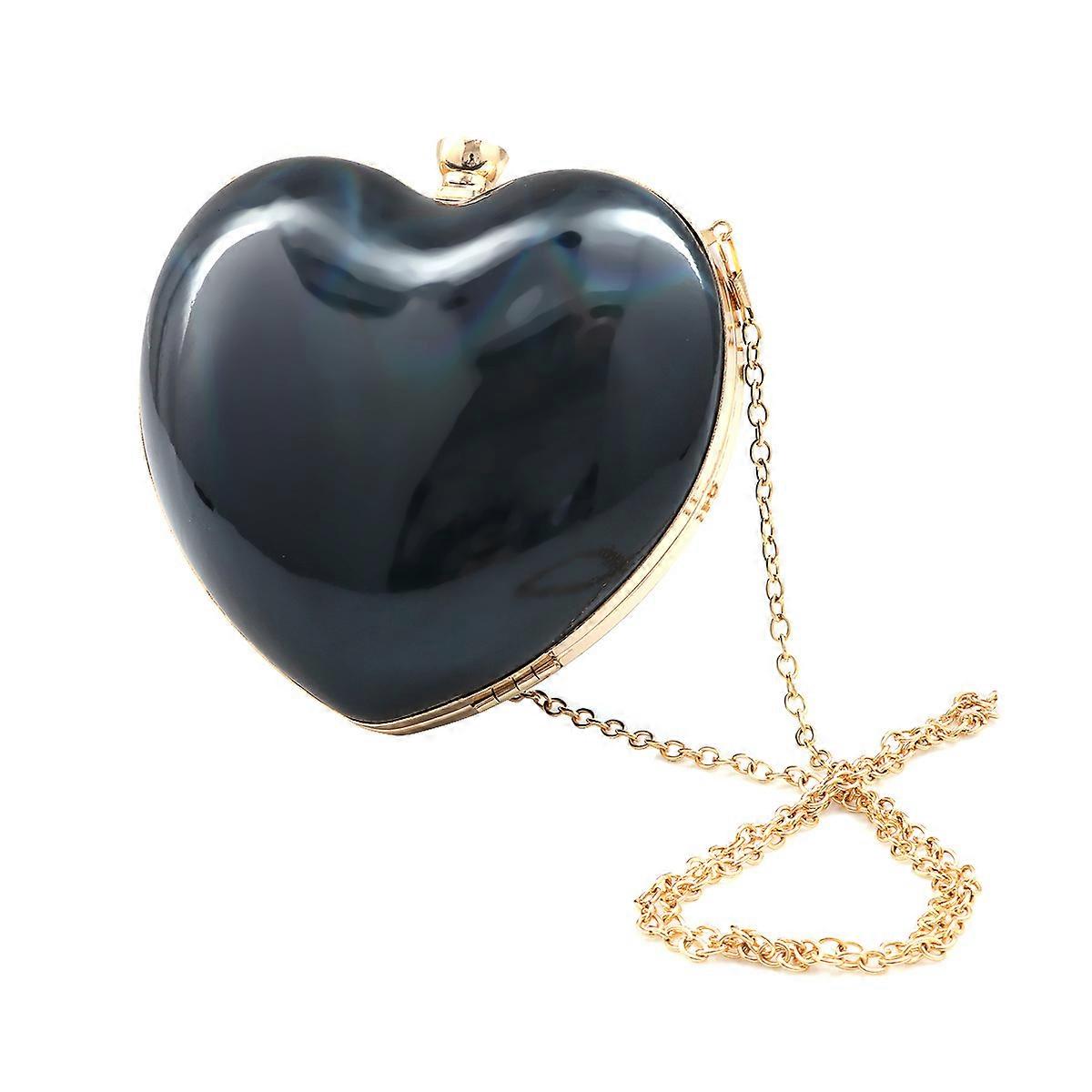 Heart Shaped Shoulder Bag Fashion Evening Bag Crossbody Carry Daily Use Black 1Set