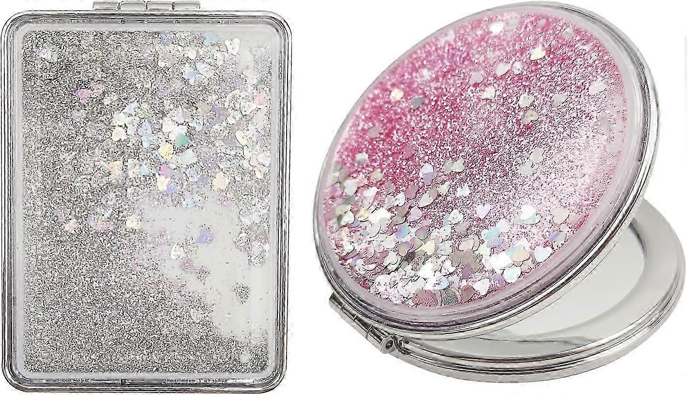 2PCS Small Pocket Mirror 1x/2x Magnifying Makeup Mirror, Portable Travel Mirror, Handbag Mirror Portable Folding Compact Mirror