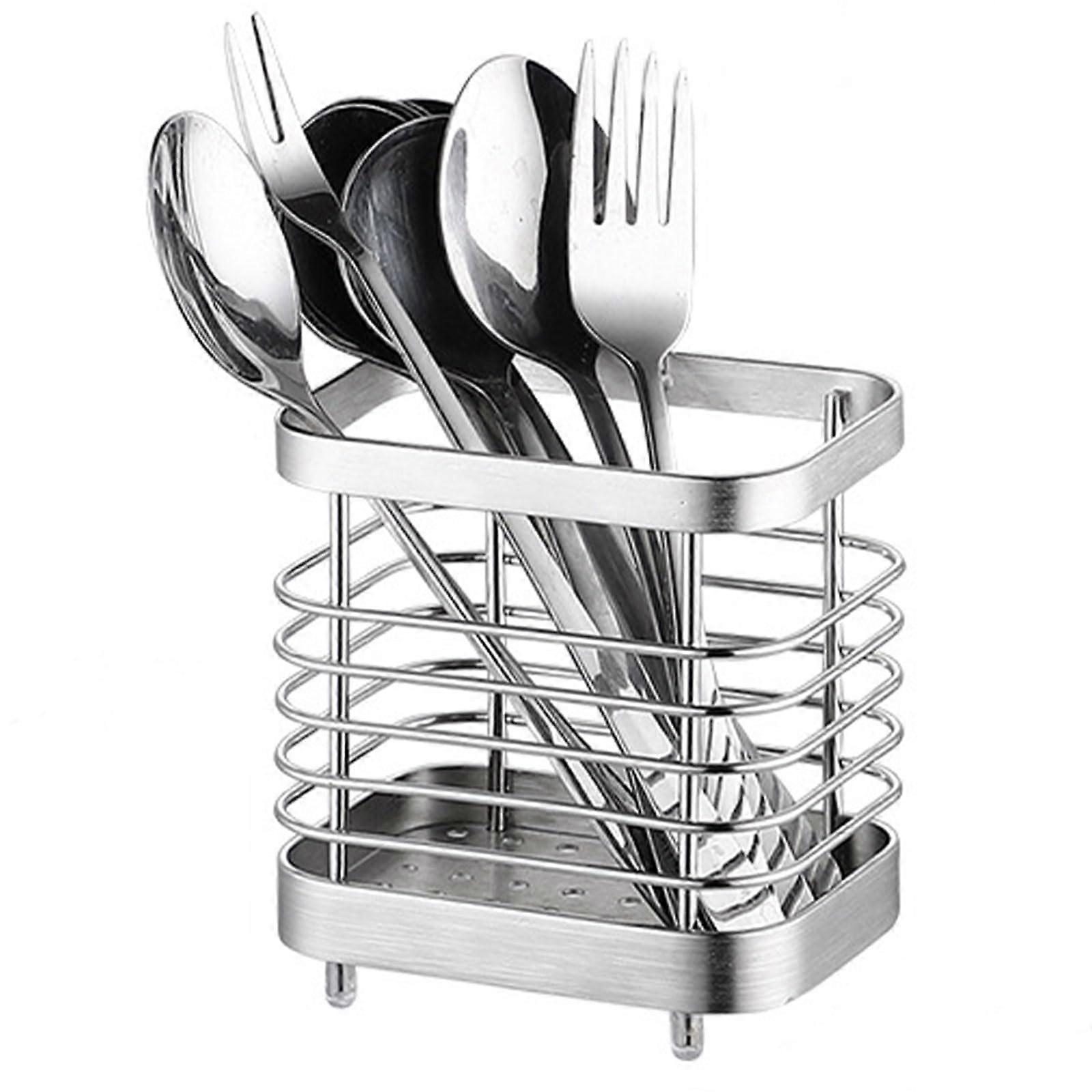 Square stainless steel drip stand for cutlery and knives, Multicolored (Metallic, S)