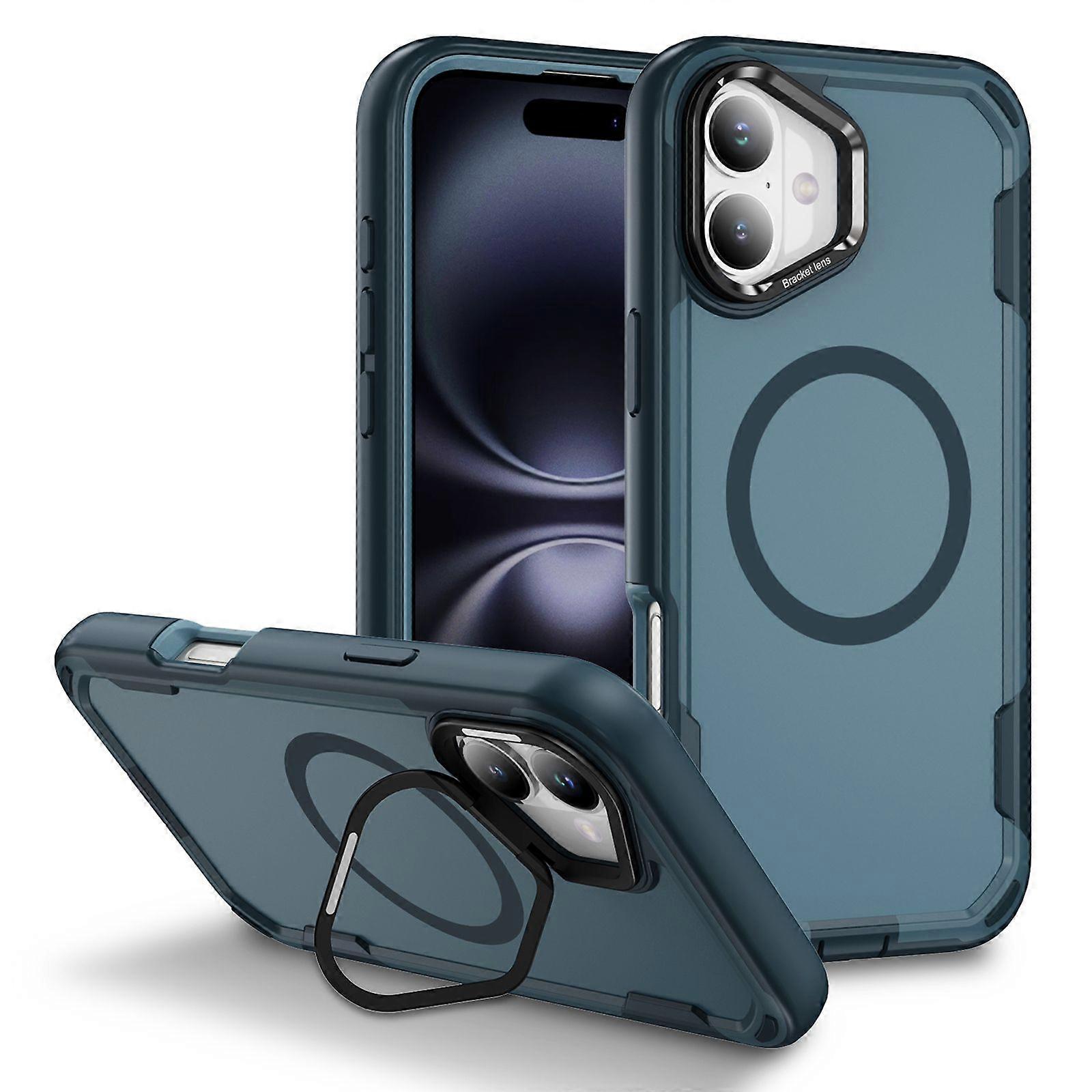 For iPhone 16 Plus Case Compatible with MagSafe Lens Frame Kickstand TPU + PC Shockproof Phone Cover