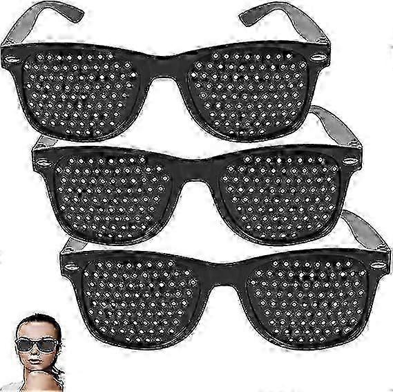 3 Pack Vision Enhancement Pinhole Glasses for Unisex Use, Black Pinhole Glasses Designed to Improve Eyesight and Vision Clarity
