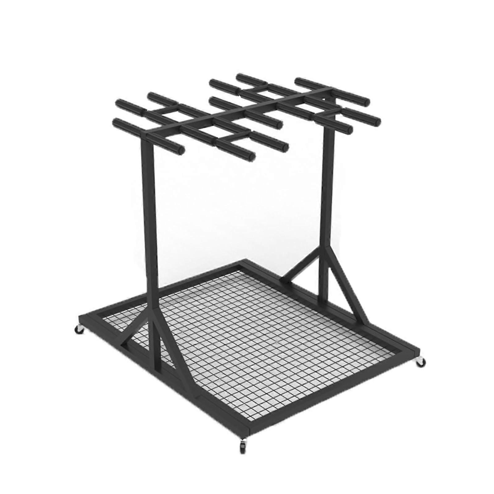 Mobile Badminton Racket Storage Stand, Black Steel Stand for 50 Rackets, 80x80x65CM