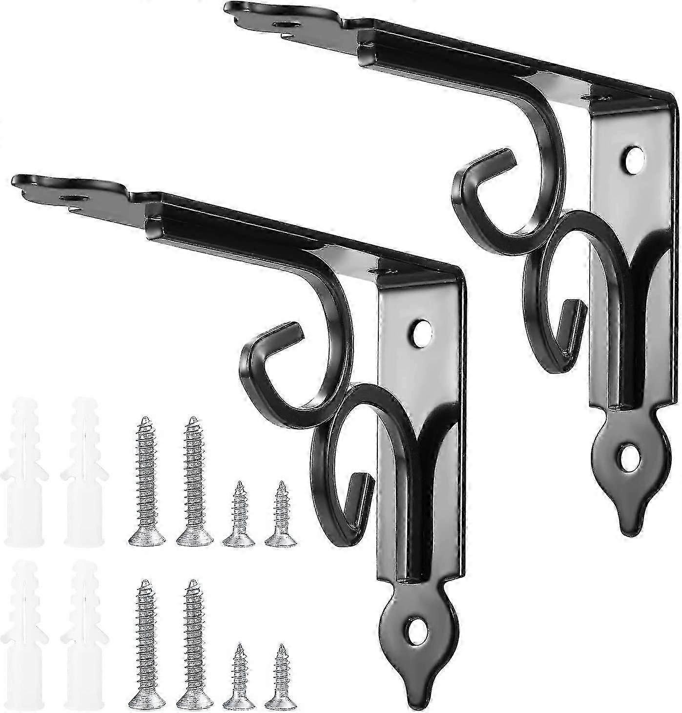 Wall Shelf Brackets - 2-Piece Set, 90 Degree Angle Brackets, Black Kitchen Shelf Supports