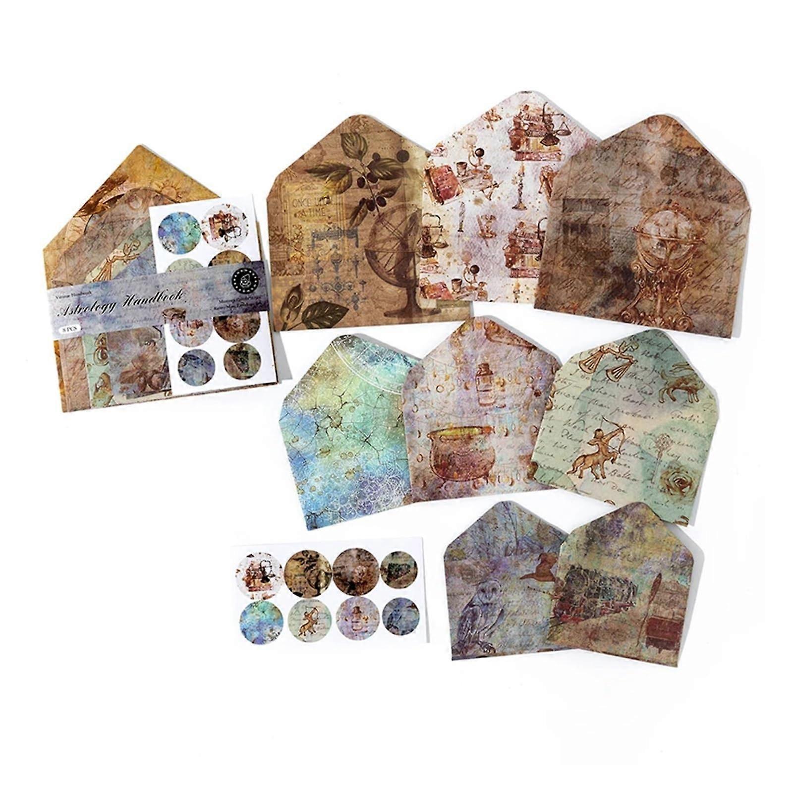 Decorative Scrapbook Pack of 16 Vintage Stickers and Deco Pattern Paper for DIY Scrapbooking Crafts