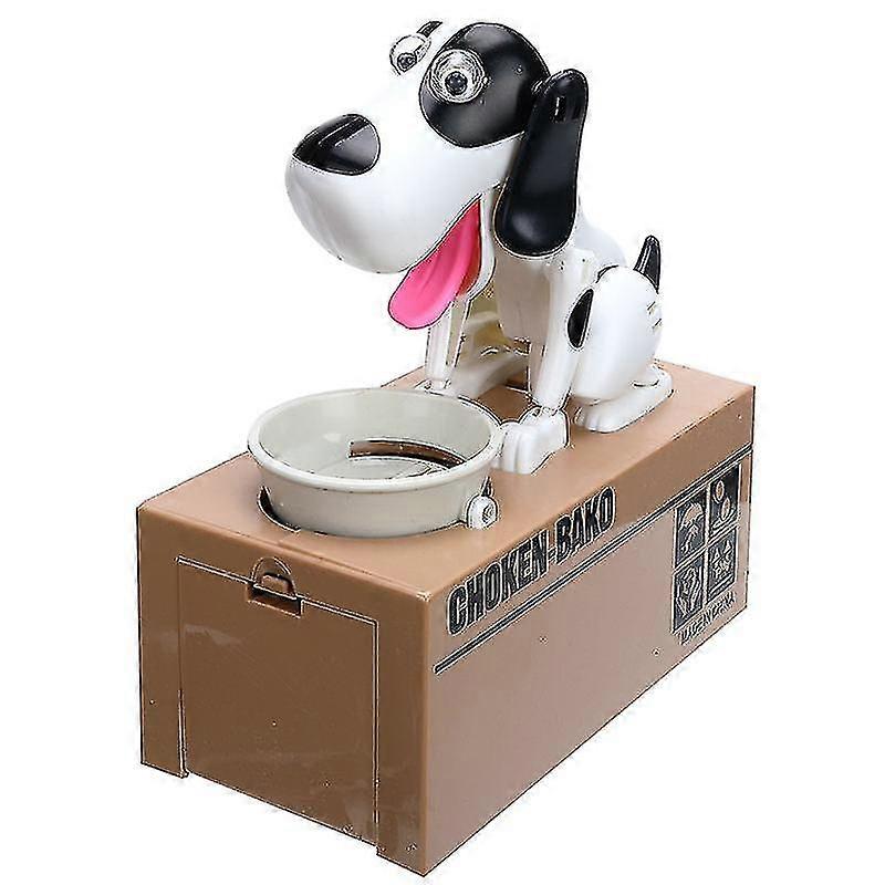 Dog-Themed Robotic Coin Munching Toy Money Bank, Black and White Saving Money Piggy Bank