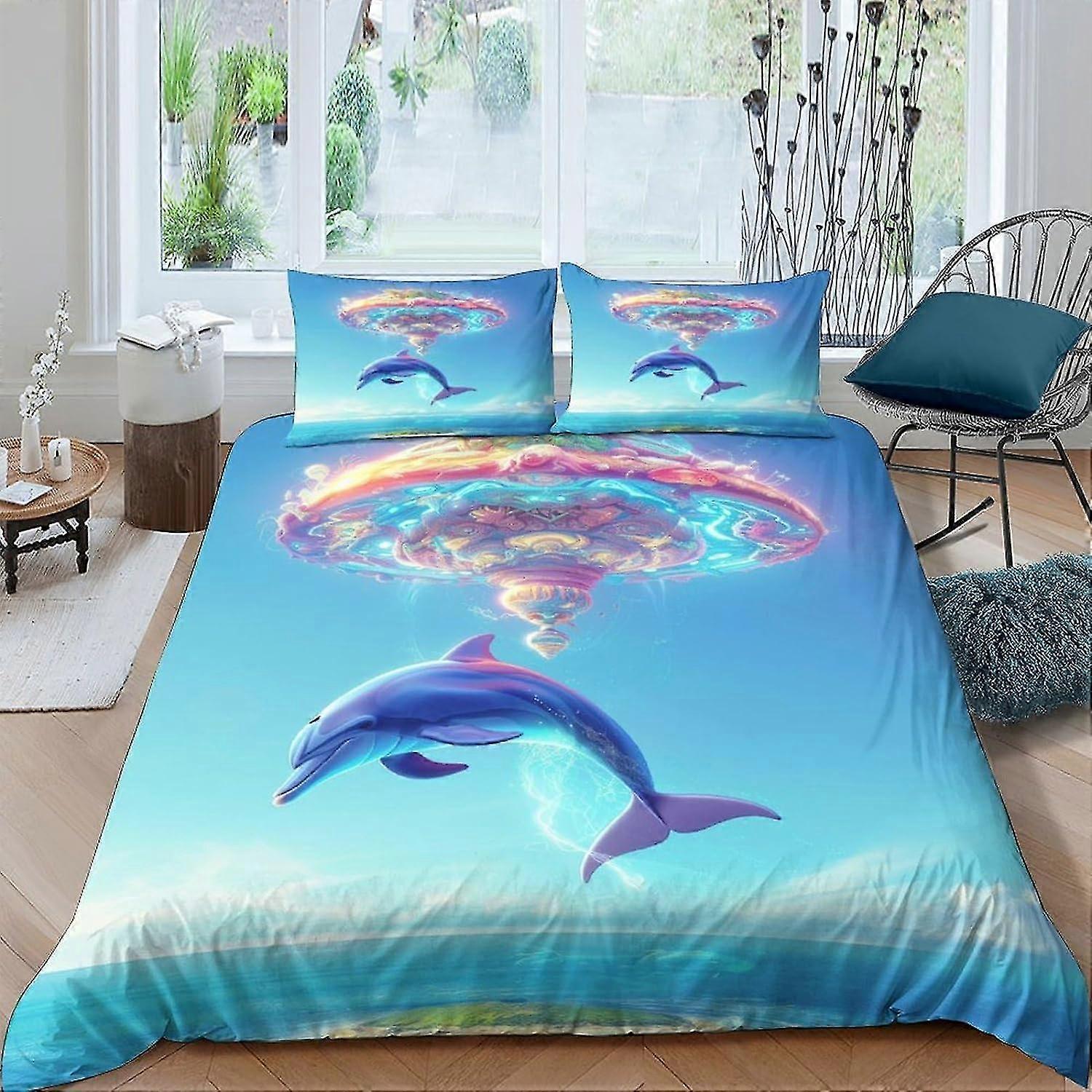 Dolphin 3D Digital Print Duvet Cover Bedding, 3 Piece Set with Matching Pillowcase and Zipper Closure