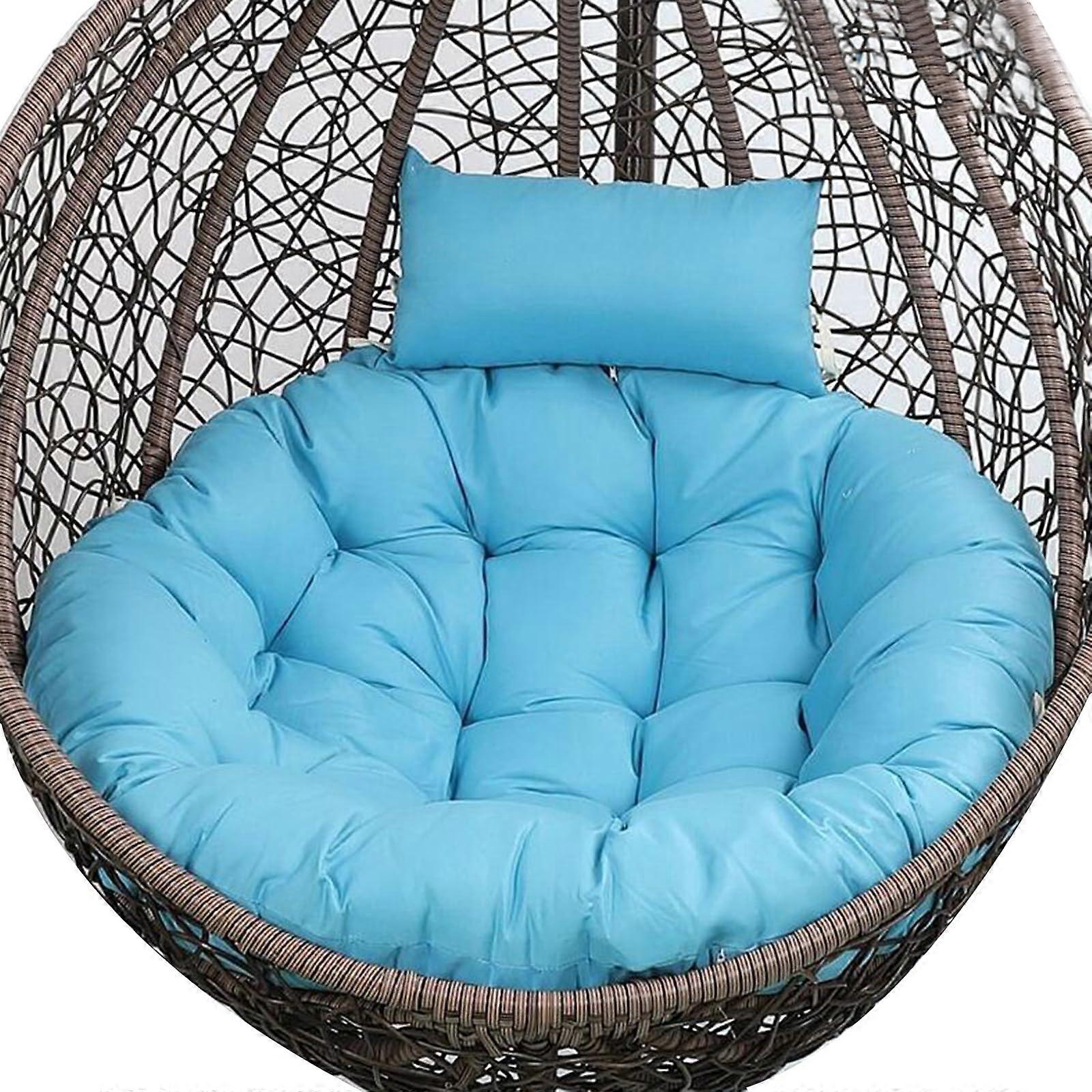 Rattan swing chair for garden, with cushion, wicker egg hammock, sky blue