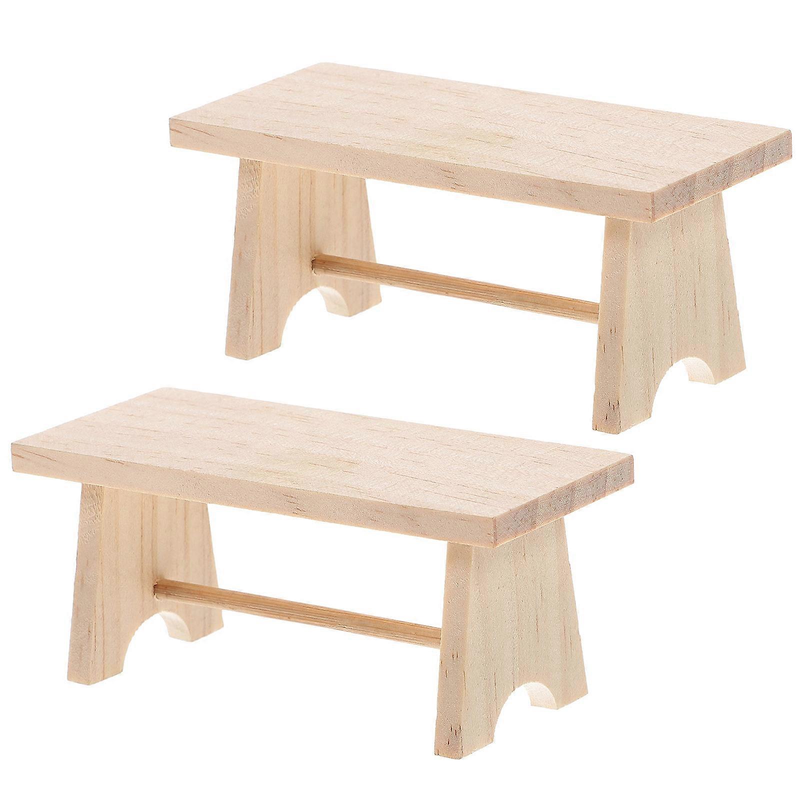 Table Decor Mini Tea Table Model House Decoration Khaki 8X3.5X3.5CM Wooden Design 2Pcs
