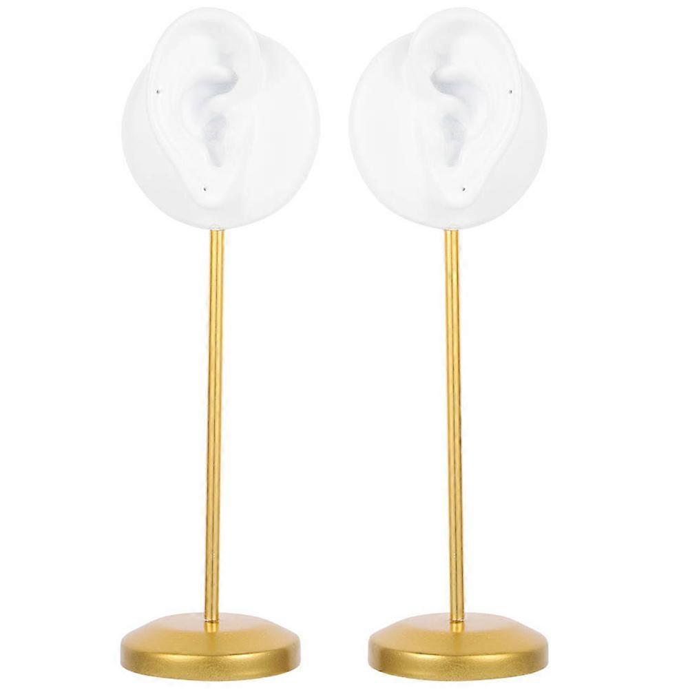 Base Double Earring Display Stand, Resin Ear Organizer with Weighted Base for Jewelry Storage and Display, White Left Right Ear Shaped Holder for