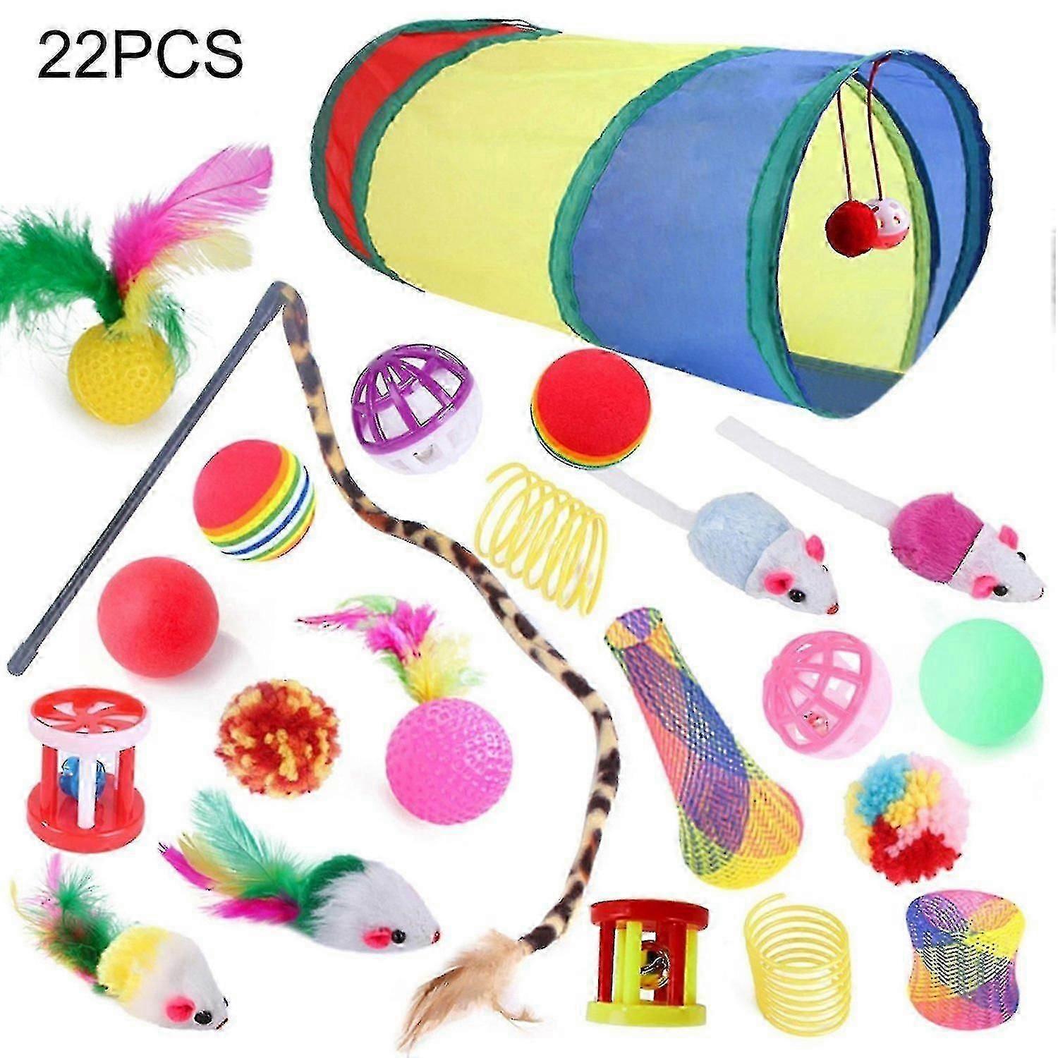 22pcs/set Cat Toys Multiple Type Interactive Toy Assortments Kitten Tunnel Toys Set For Indoor MiY