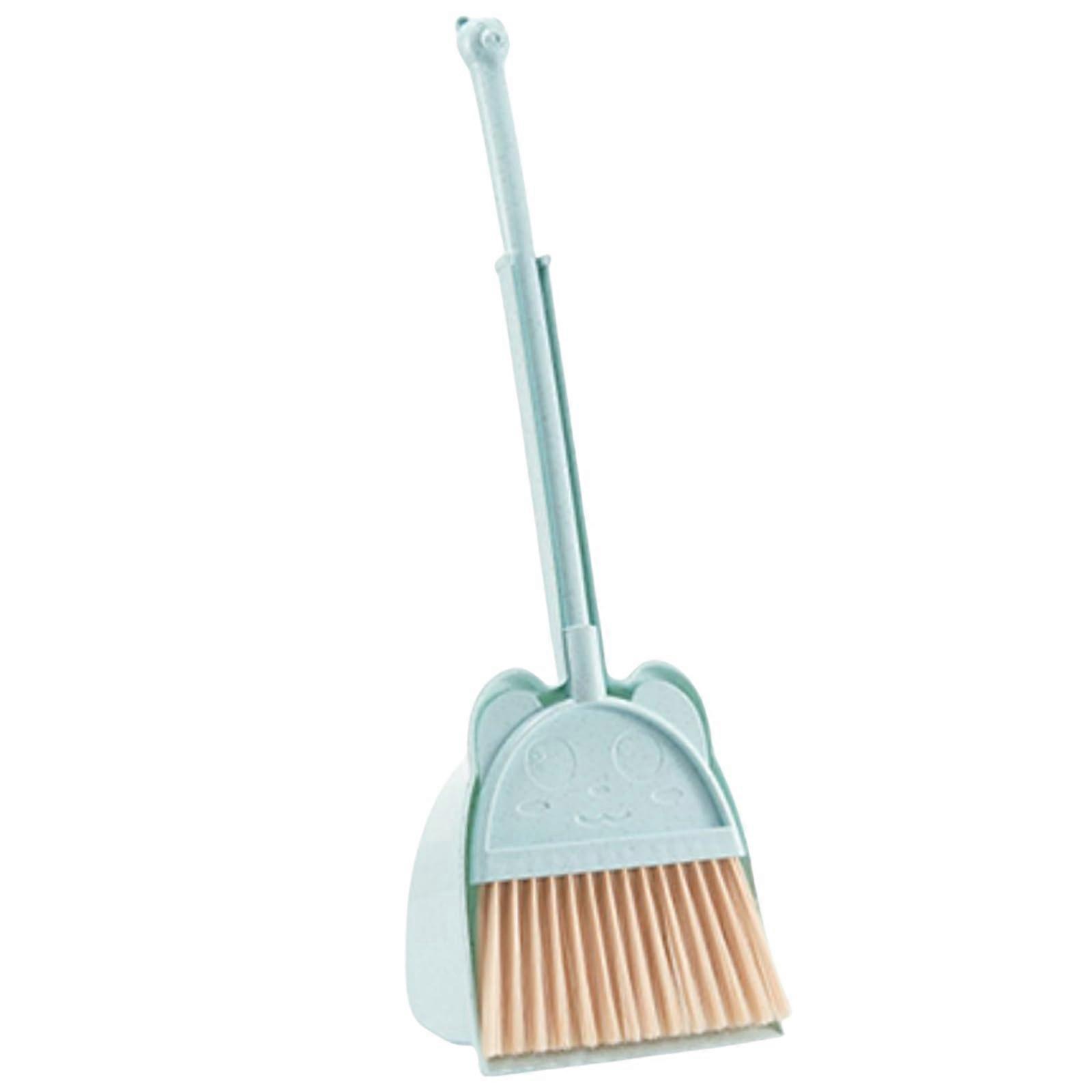 Children's Cleaning Toy Tool Set with Bear Handle Broom and Dustpan Cleaning Tools for Little Girls Pretend Play Blue