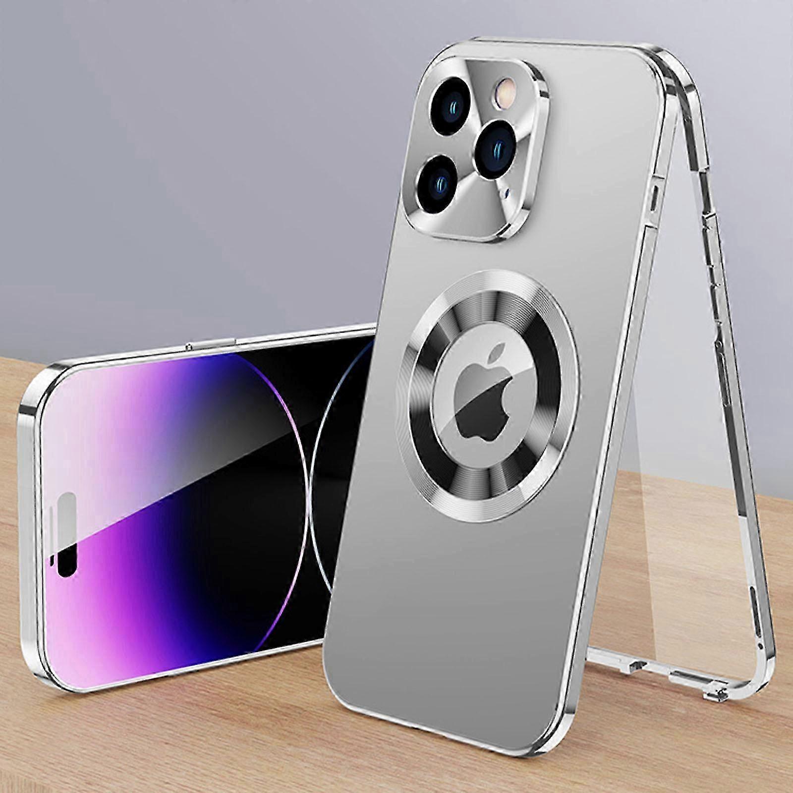 iPhone 15 Pro Max/ 15 Ultra için Kılıf, Çift Taraflı Koruma Magsafe Manyetik Adsorpsiyon ile Uyumlu Metal Tampon Ön Temperli Cam