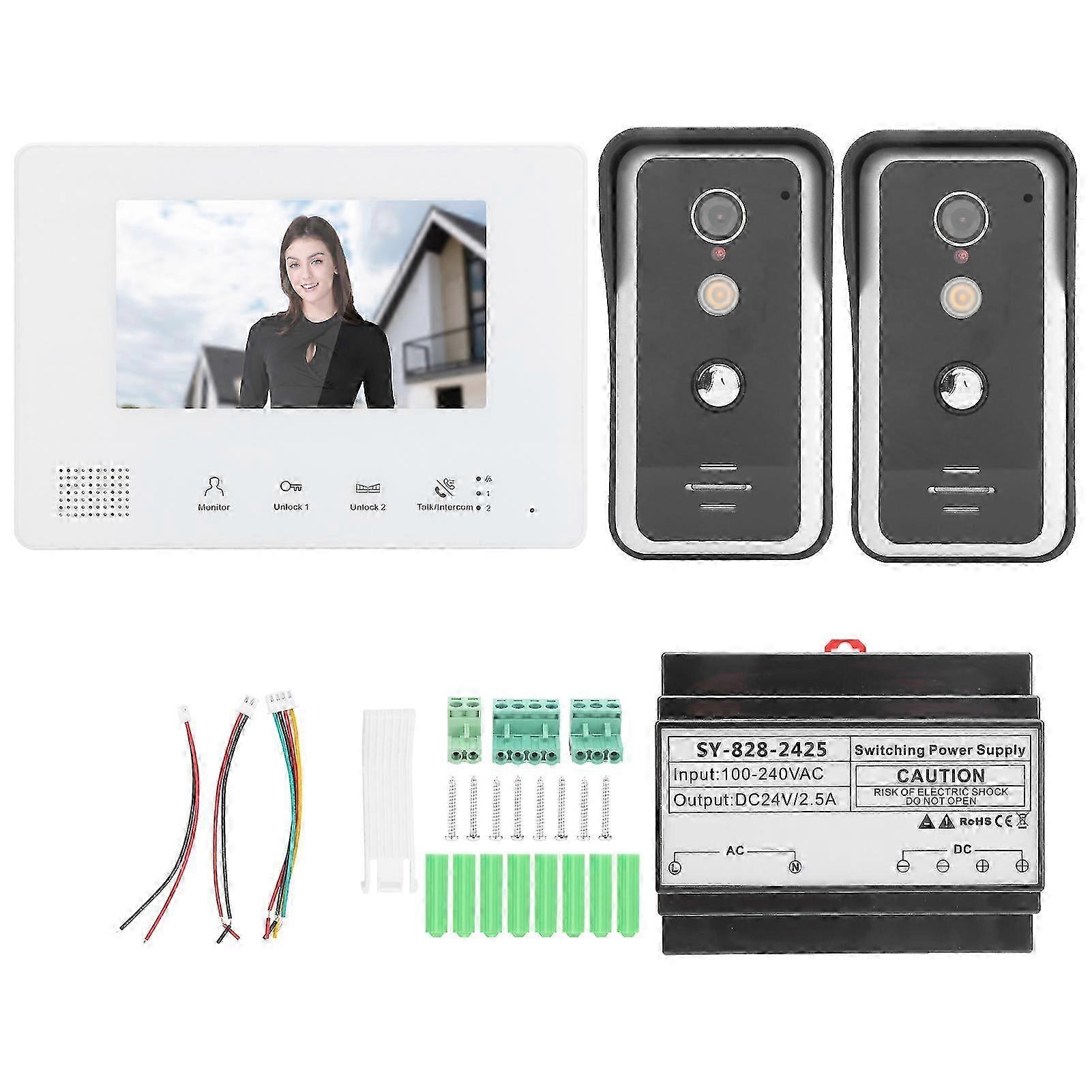 7" Night Vision Video Doorbell Kit - Dual Camera Intercom System With Two-wire Setup