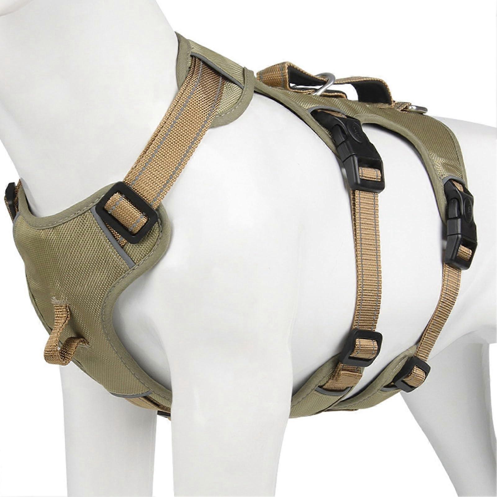 Dog harness no pull, reflective, easy control, medium large, 1680d Oxford (L) khaki