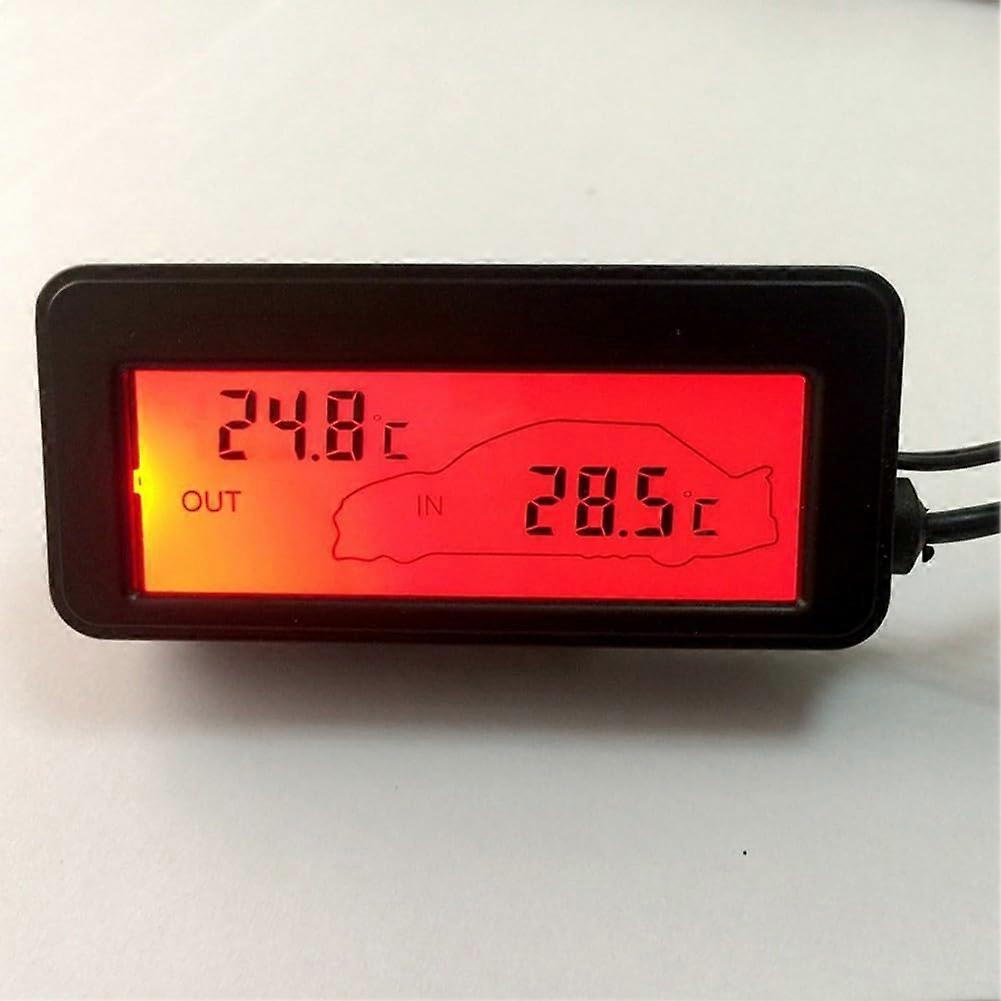 12V Car Indoor Outdoor Thermometer LCD Digital Display Temperature Meter for 12V Vehicles (Red)