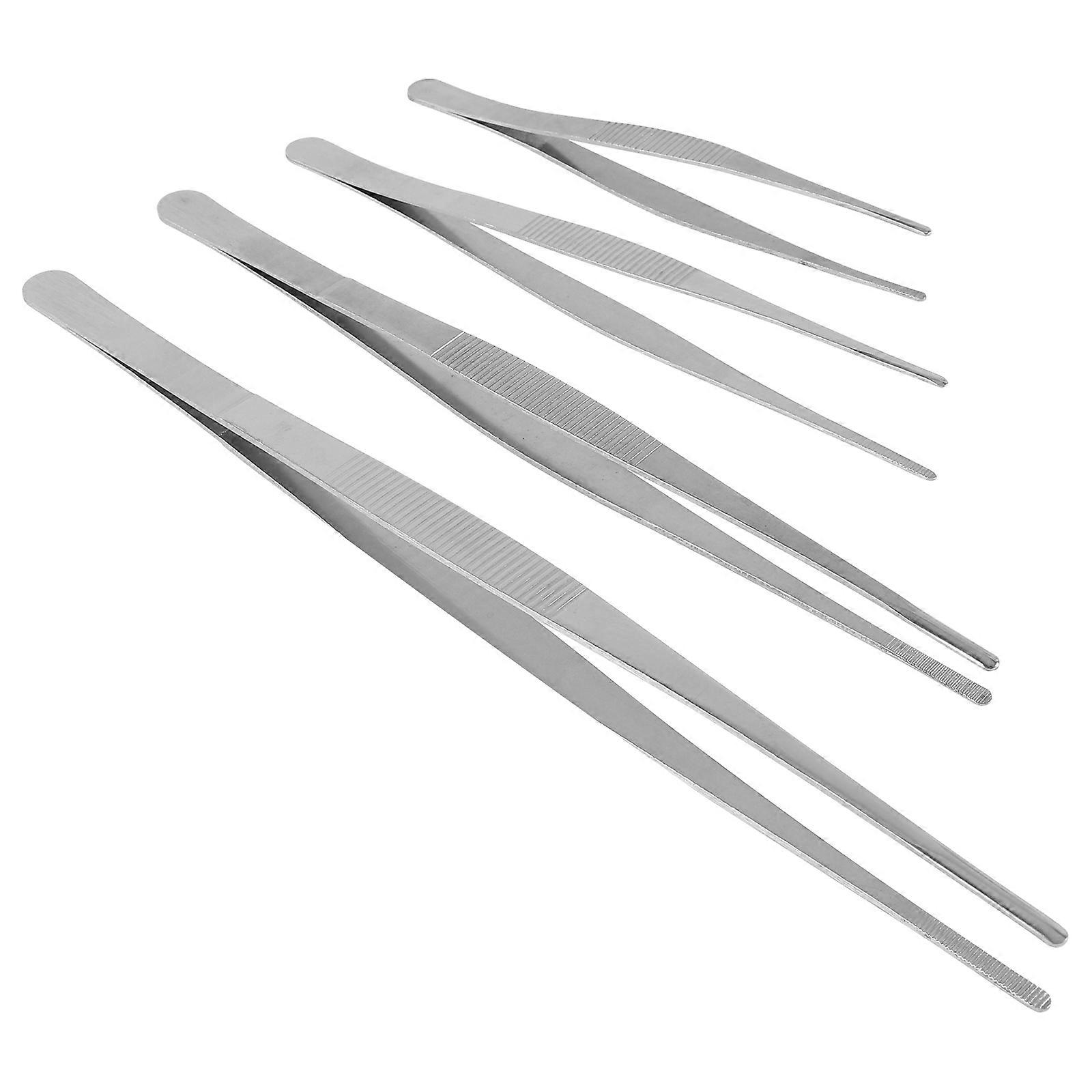 Stainless Steel Nail Art Tweezer with Serrated Tip for Home Use Silver 4PCS