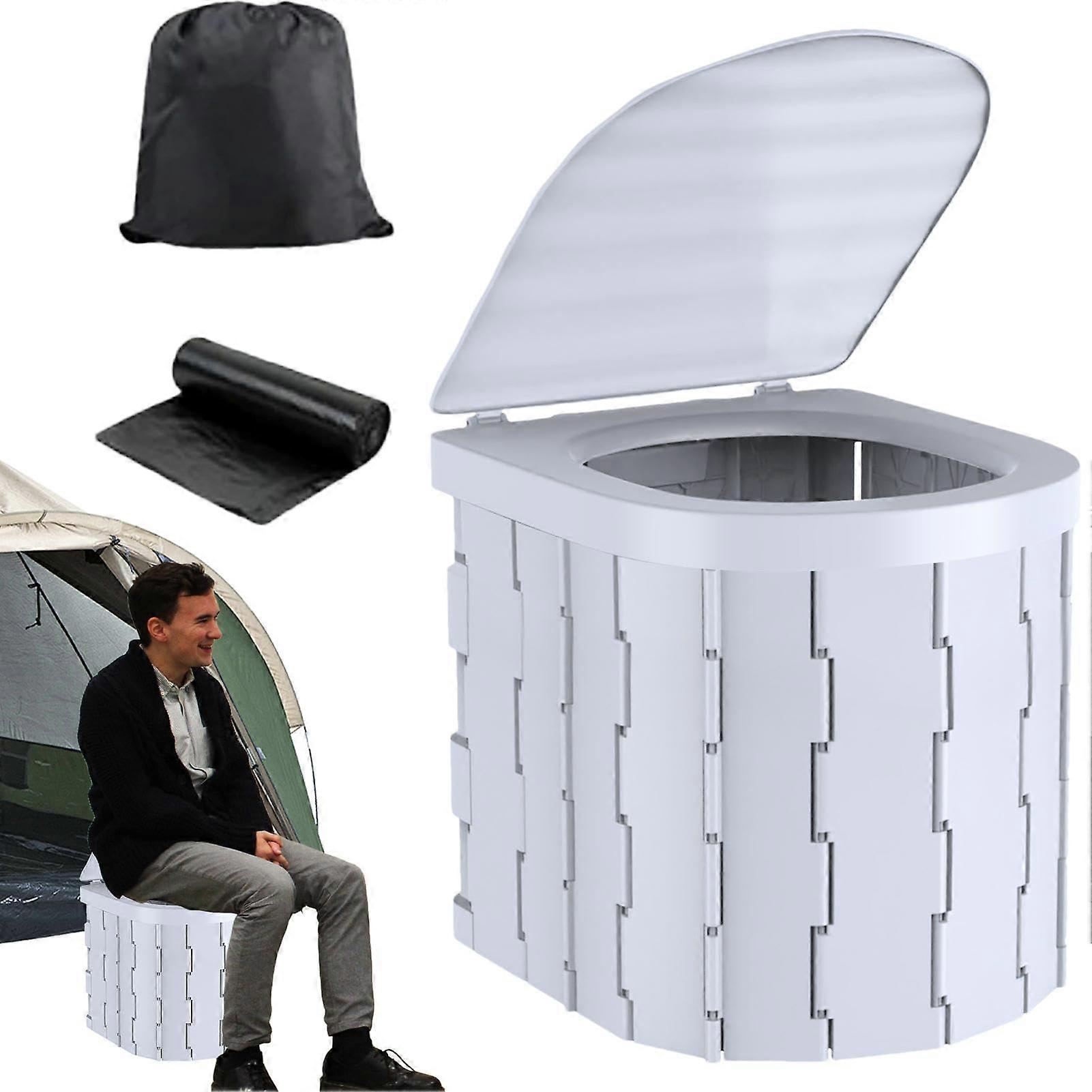 Foldable Camping Toilet – Portable Toilet with Lid, Easy to Transport, Includes Bag Gray