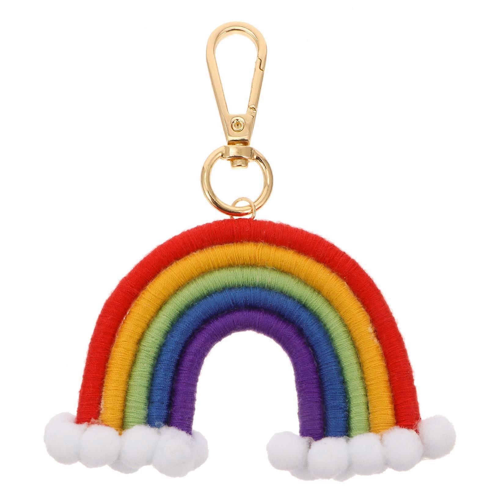 Macrame Rainbow Keychain HandWoven Cotton Rope Key Ring Bohemian Colourful Rainbow Tassel Key Pendant for Car Key Handbag Purse, red