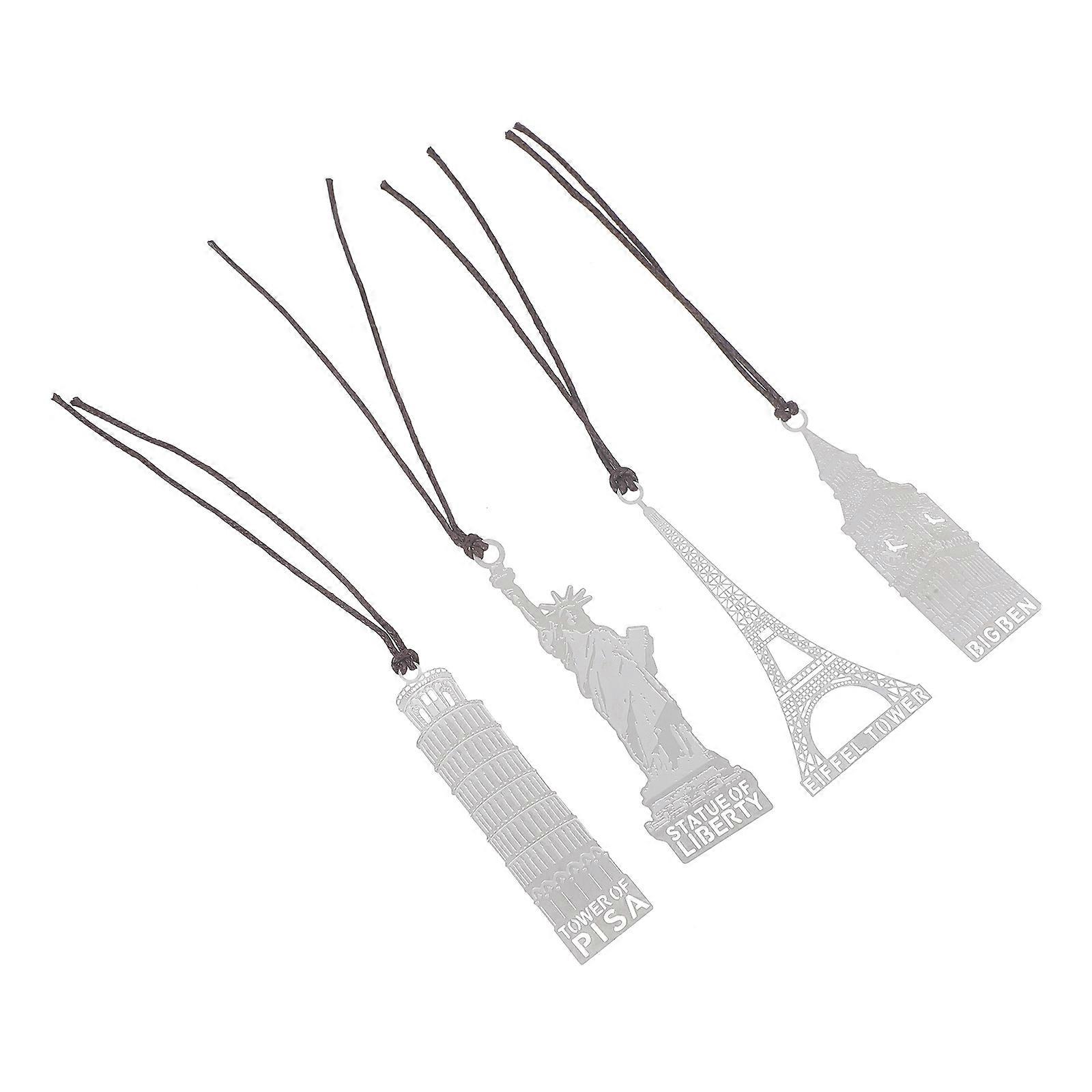 4pcs Creative Stainless Steel Bookmarks with Unique Architectural Designs – Lightweight and for Book Lovers and Reading Enthusiasts