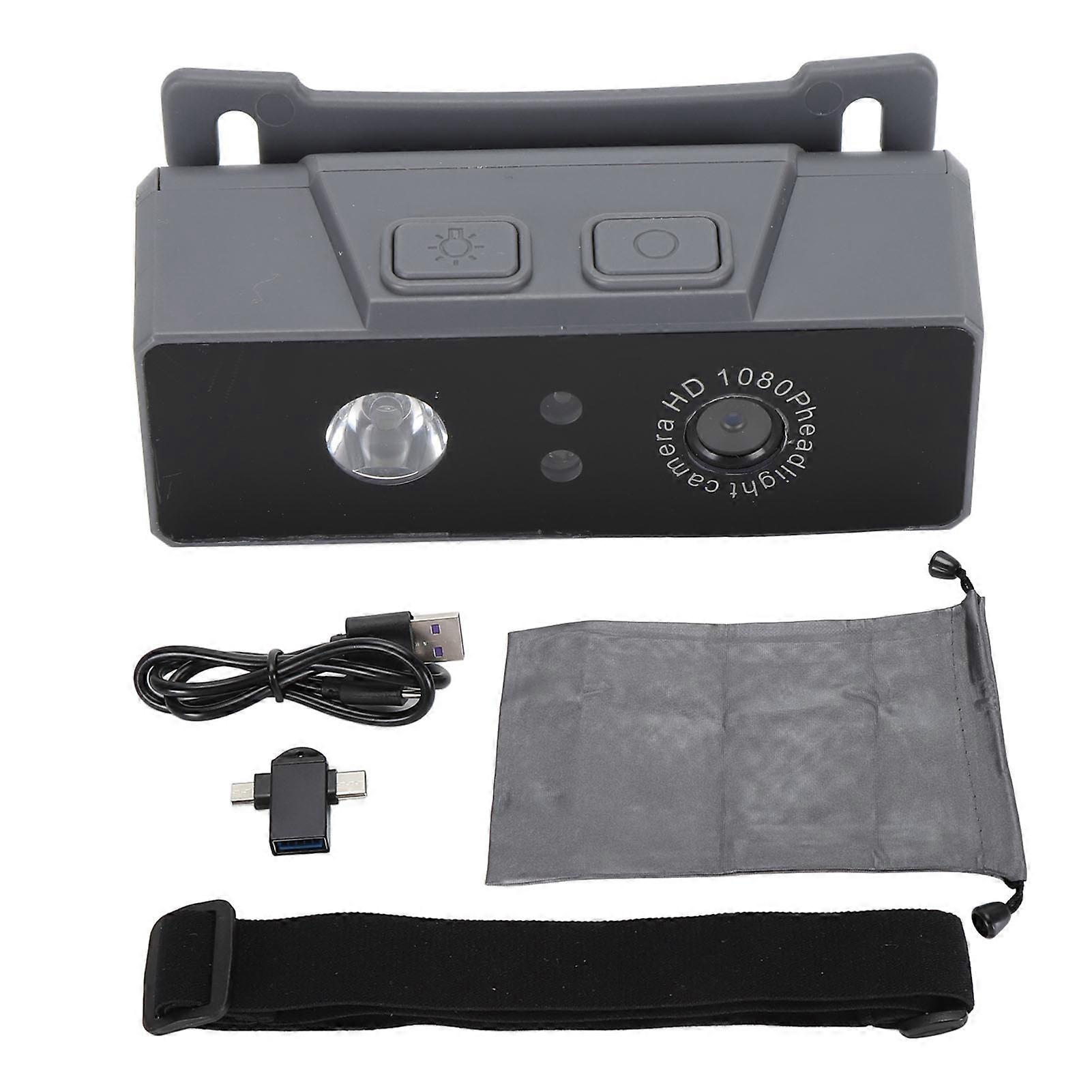 Head Mounted Camera Portable Gesture Sensor Light 1800mAh 45° Angle Adjustment 1080P Head Camera for Fishing Riding Grey
