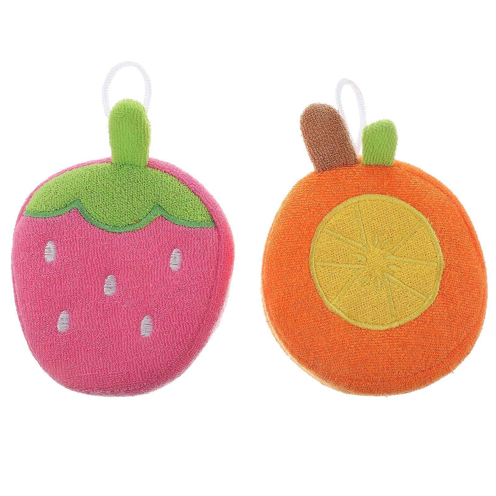 Lovely Bath Sponge Balls 2Pcs Assorted Color Kids Bath Scrubbers Body Exfoliating Bathing 13x9.5cm