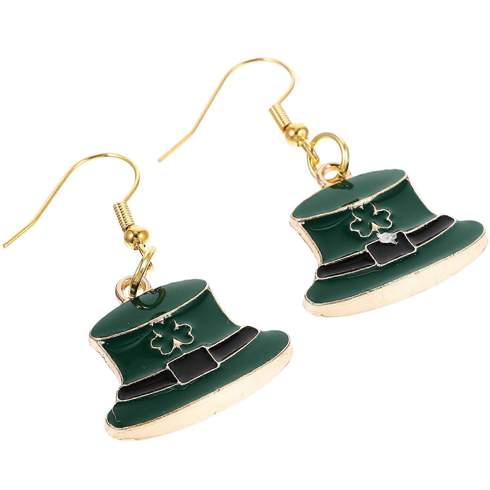1 Pair of Patrick's Day Shamrock Dangle Earrings Green  Luck Charm Shamrock Earrings