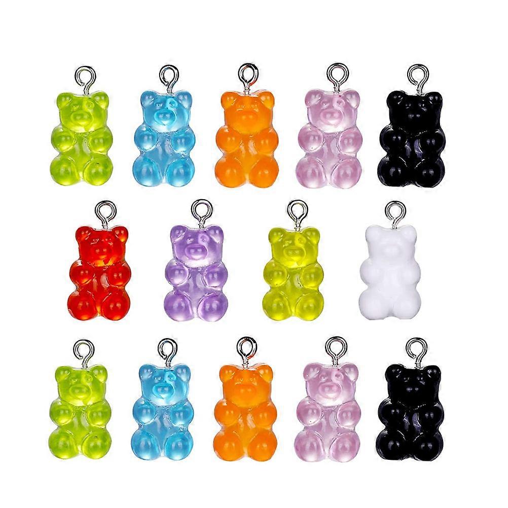 70pcs Colorful Bear Pendants Resin Keychains for DIY Jewelry Necklace Supplies Assorted Color 7 Colors 10pcs Each