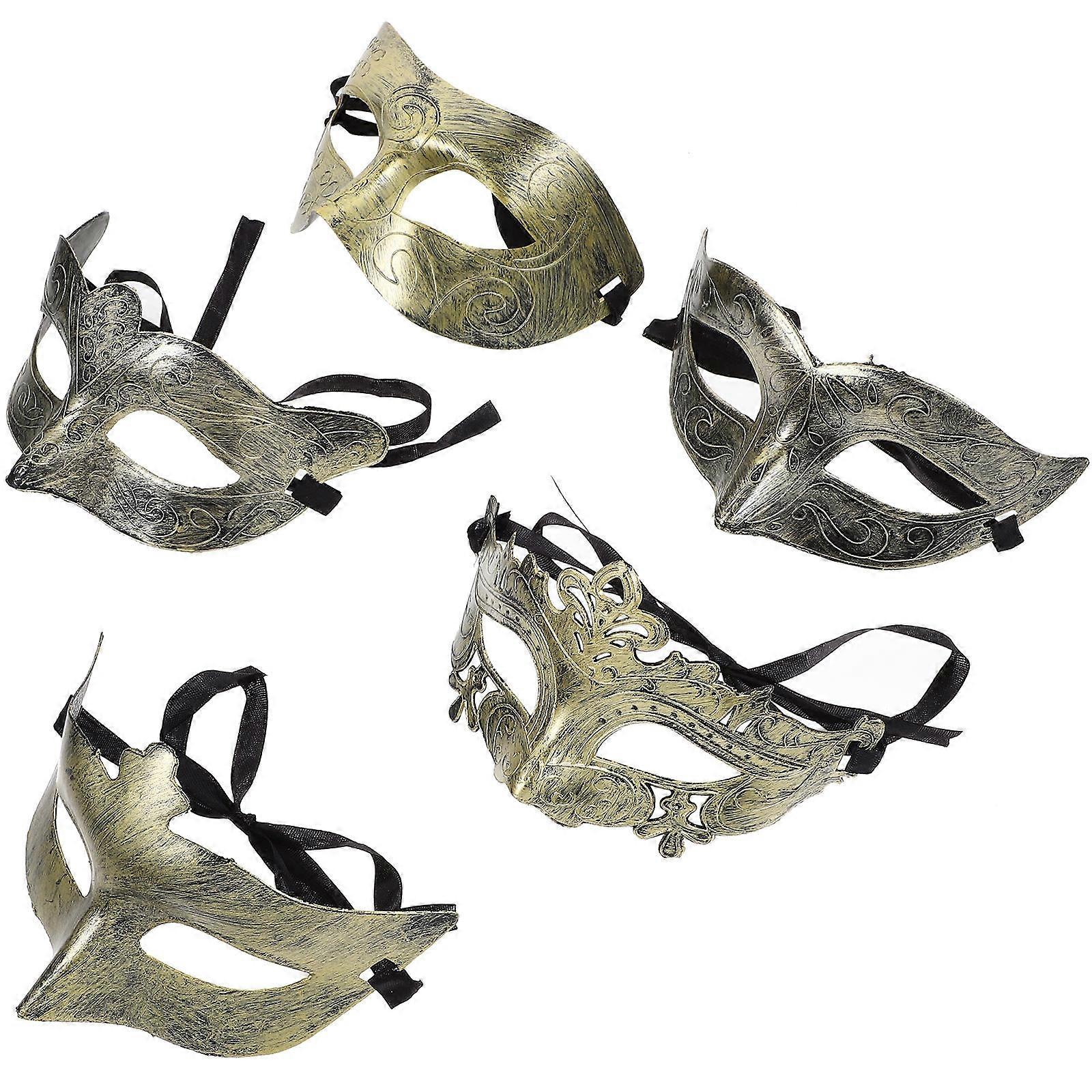 25Pcs Retro Design Face Mask Decoration Golden Half Face Plastic for Party Accessory