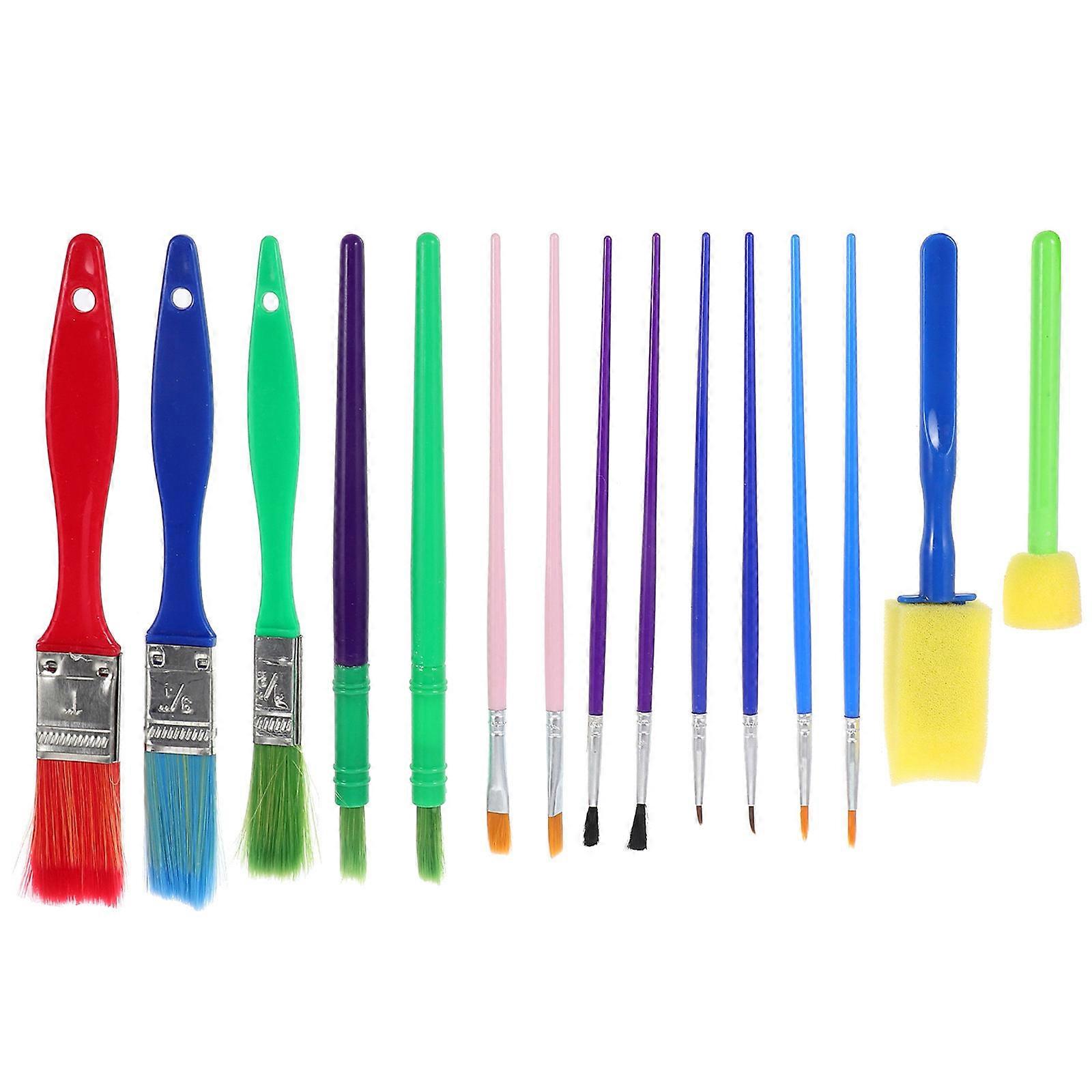مجموعة فرشاة الطلاء البلاستيكية للرسم بمقابض ألوان متنوعة هدية جيدة للأطفال 15 قطعة