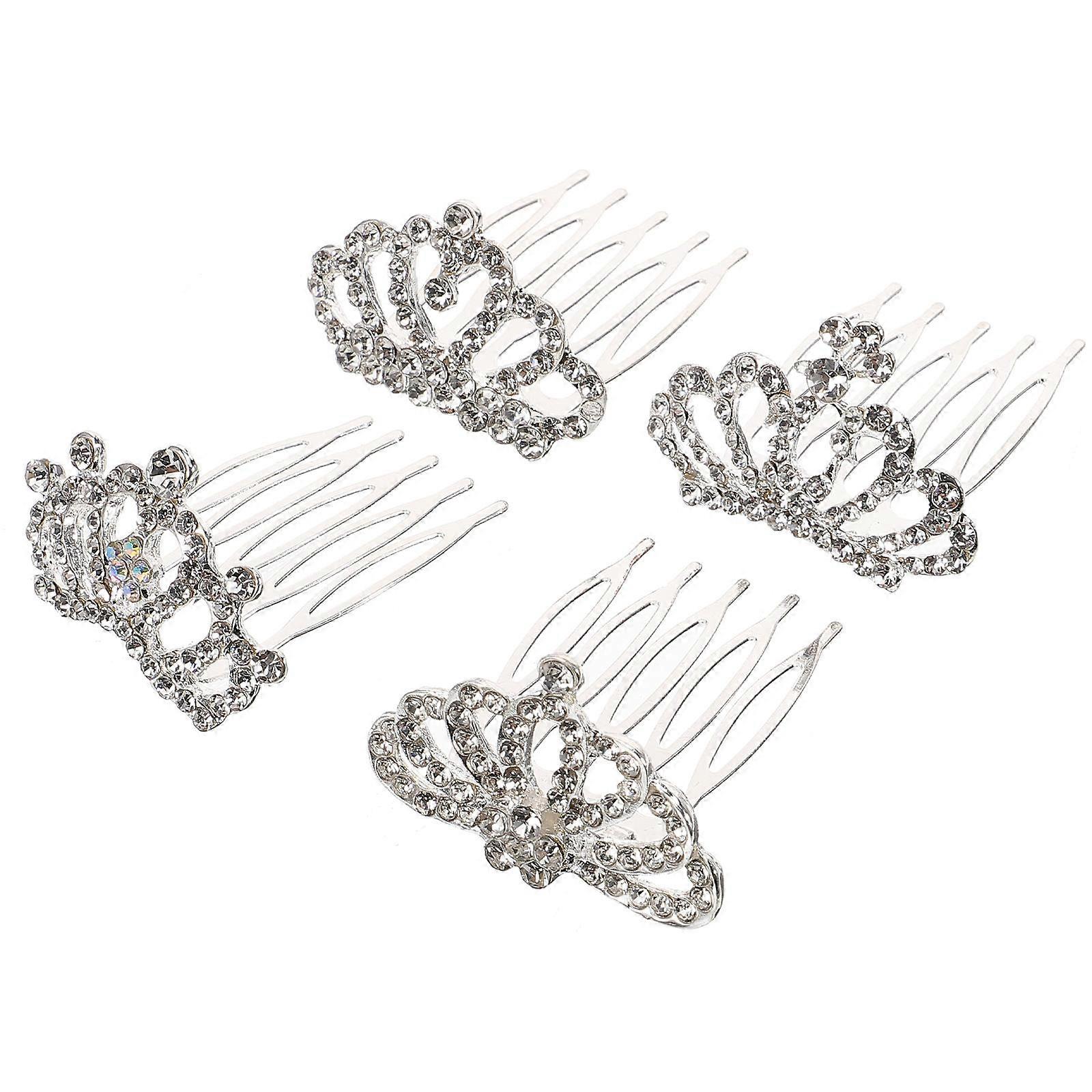 4 Pieces Rhinestone Inlaid Small Crown Tiara with Combs for Kids Assorted Color