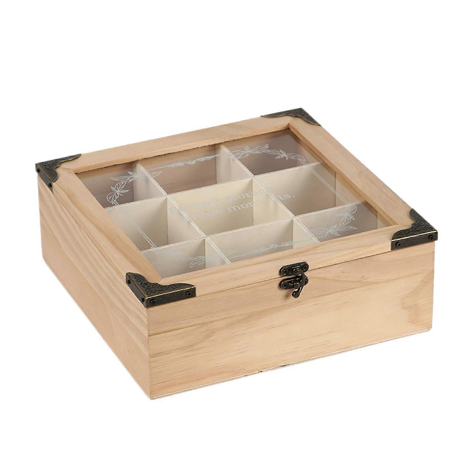 Teelagerbox Tea Bag Holder With 9 Compartments, Decorative Storage Container And Presentation Station, Gift For Friends