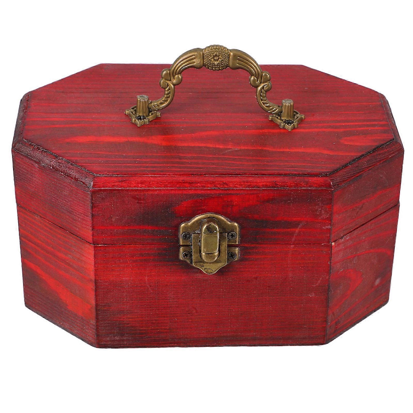 Vintage Storage Box with Lid for Decoration Red Wooden Display Box Portable Handle 7.5 x 5.2 x 4.3 Inches