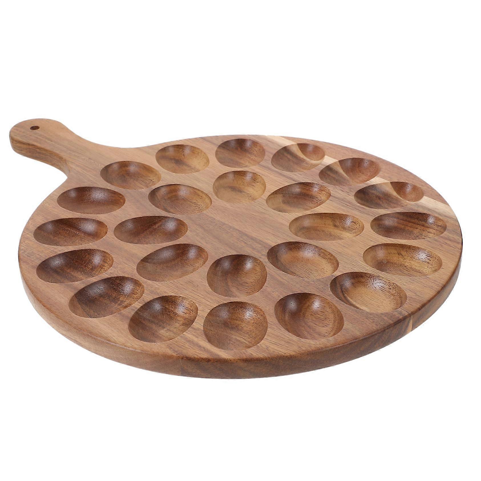 Devil Egg Tray Rustic Wooden Carrier for Easter Eggs, Acacia Cookware with Egg Shells Design, 12-Cup Capacity
