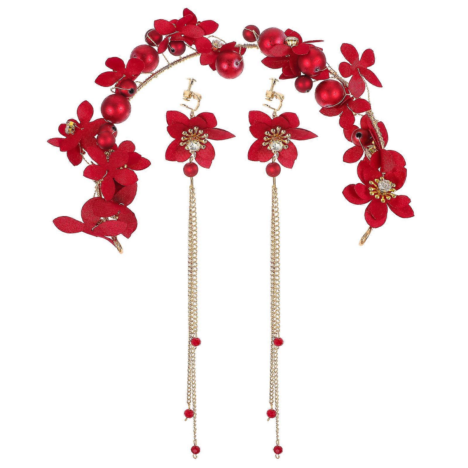 Chic Flower Earrings Bridal Accessory Suitable For Parties Weddings And More In Red Shining Design 5 Sets