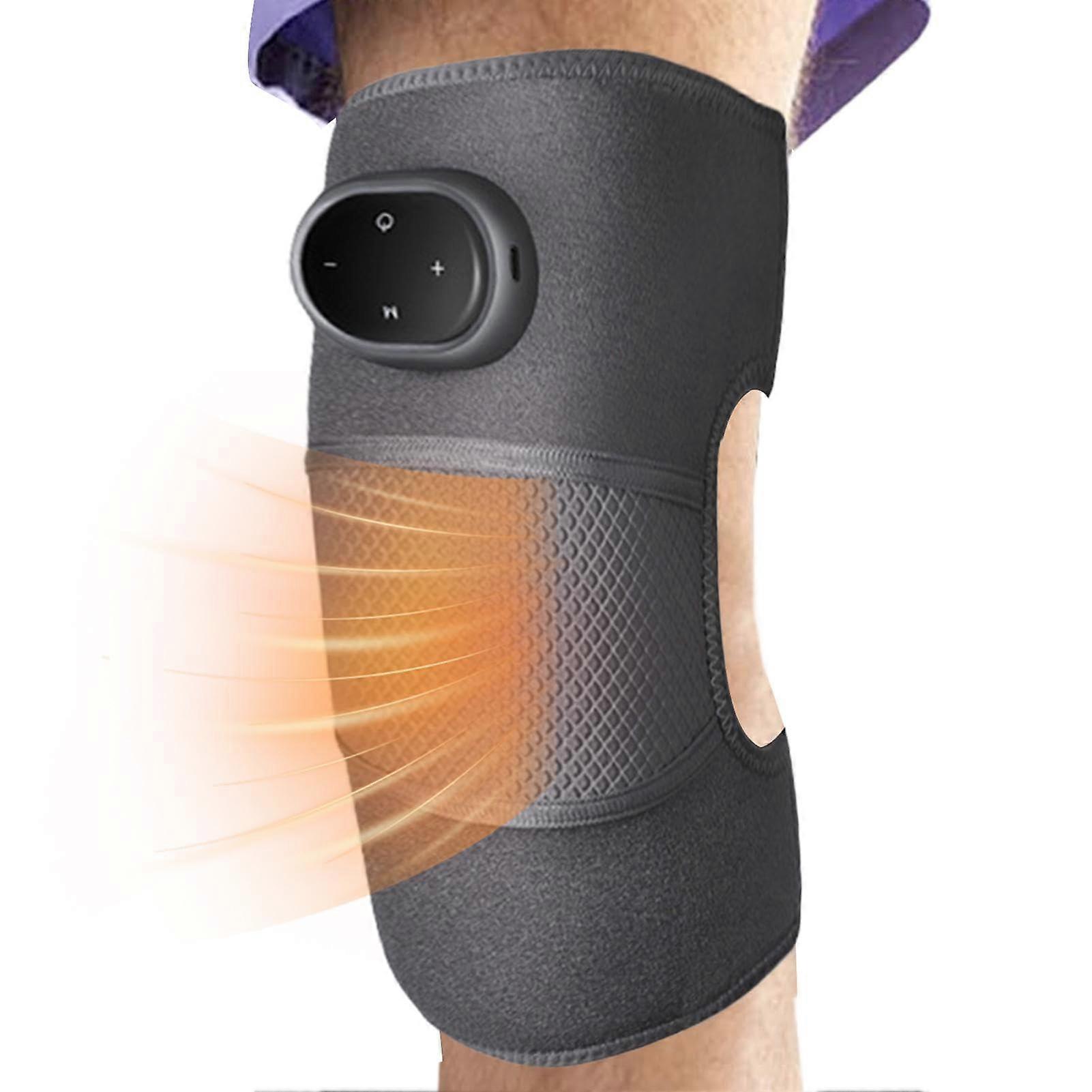 Knee Heating Pad with LED Screen - Wireless Heated Knee Brace for Pain Relief - Adjustable Grey Leg Heating Pad for All Sizes