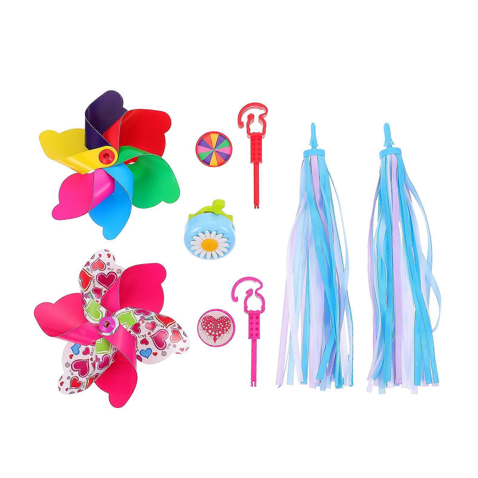 Heart & Rainbow Windmill Bike Tassels Set – Durable Decorative Handlebar Accessories for Bicycles and Scooters