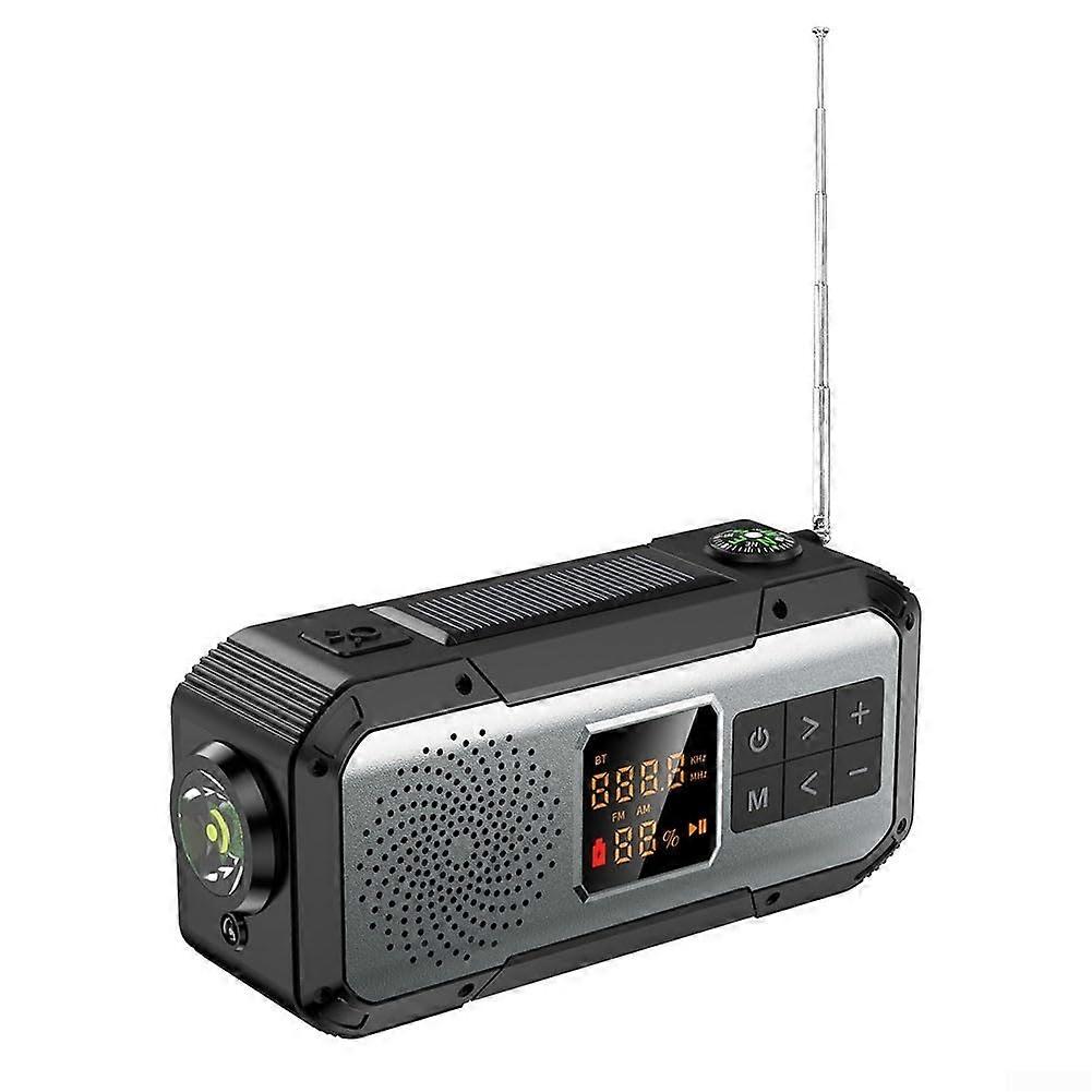 Solar Powered Weather Radio Portable Hand Crank AM/FM Radio with SOS Alarm LED Torch USB Charger for Camping Silver Gray