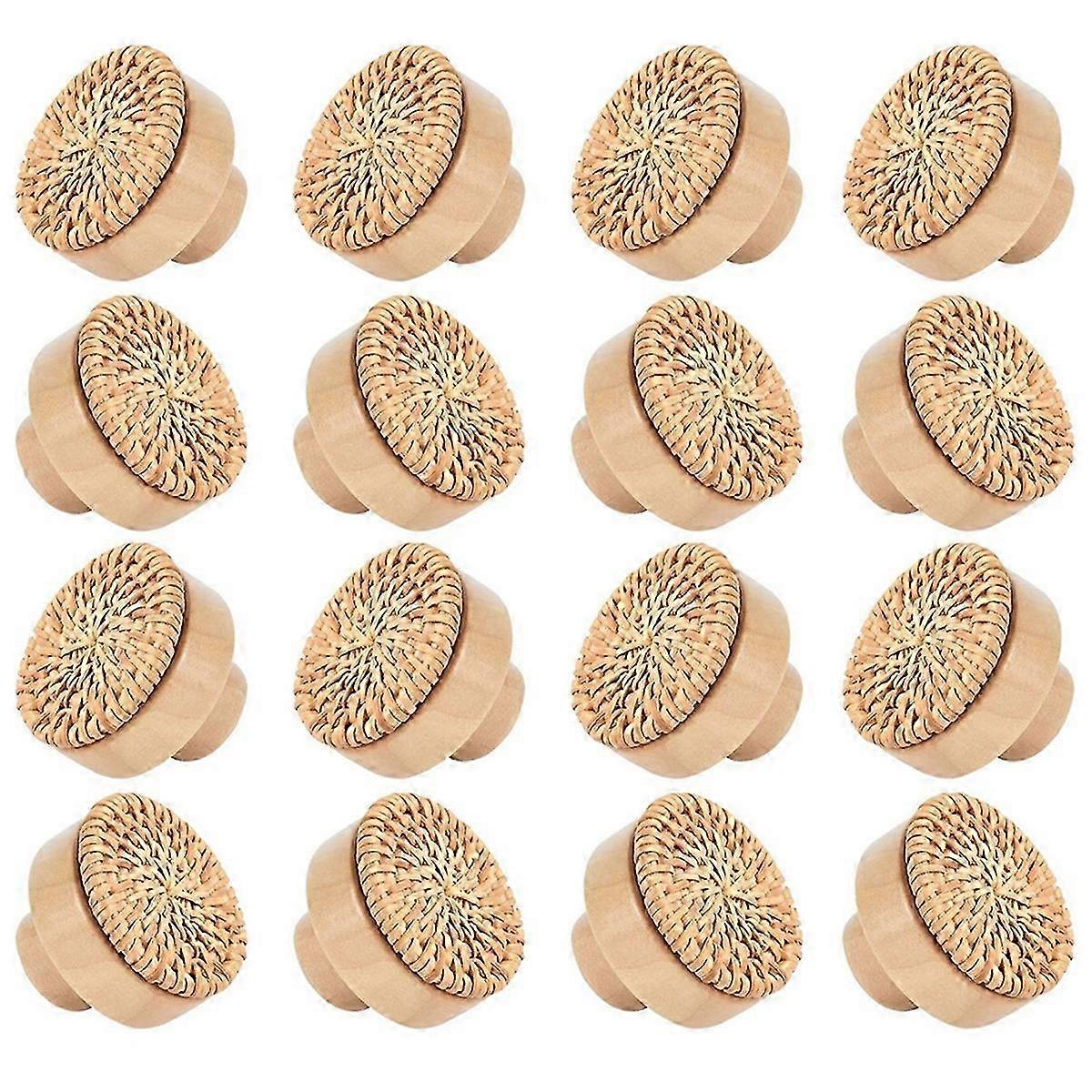 16Pack Boho Rattan Dresser Knobs, Handmade Wicker Woven Pulls