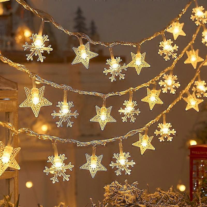Christmas Decoration LED Star Light String, Snowflake Warm Light St...