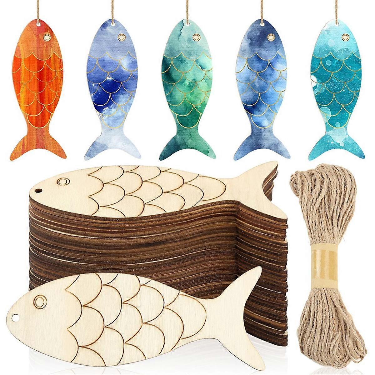 72 Pcs Wood Cutouts Unfinished Wooden Cutouts with Holes Blank Wooden Hanging with Twine for DIY Cr