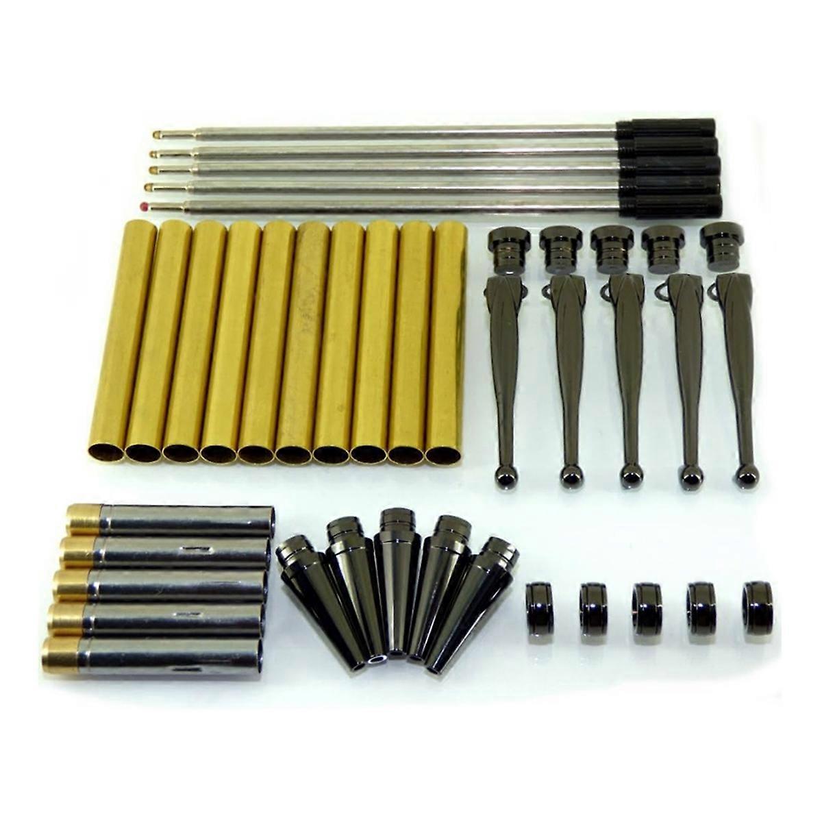 Woodturning Fancy Slimline Pen Kit Set X 5, Metal Finish, Twist Mechanism