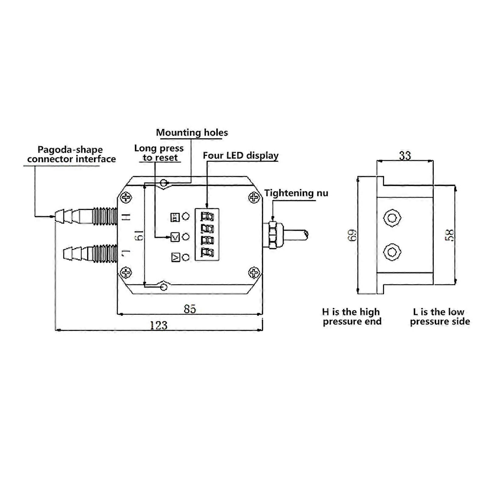 LCD Air Pressure Transmitter 0-5kPa DC24V 4-20mA Micro Sensor