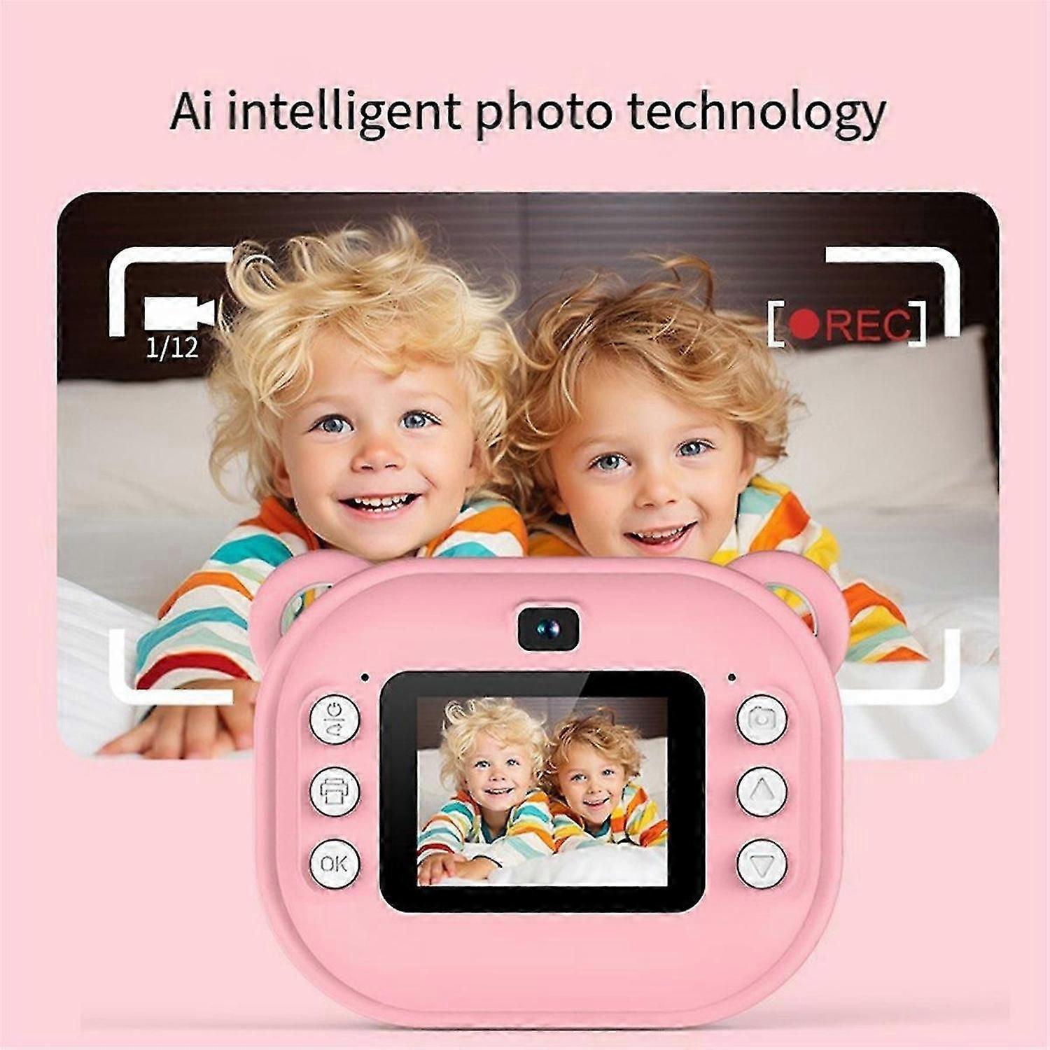 1080P Children Print Camera Dual Camera 240MP One-Touch Printable Camera with 2 Rolls of 57x25mm Print Paper Blue