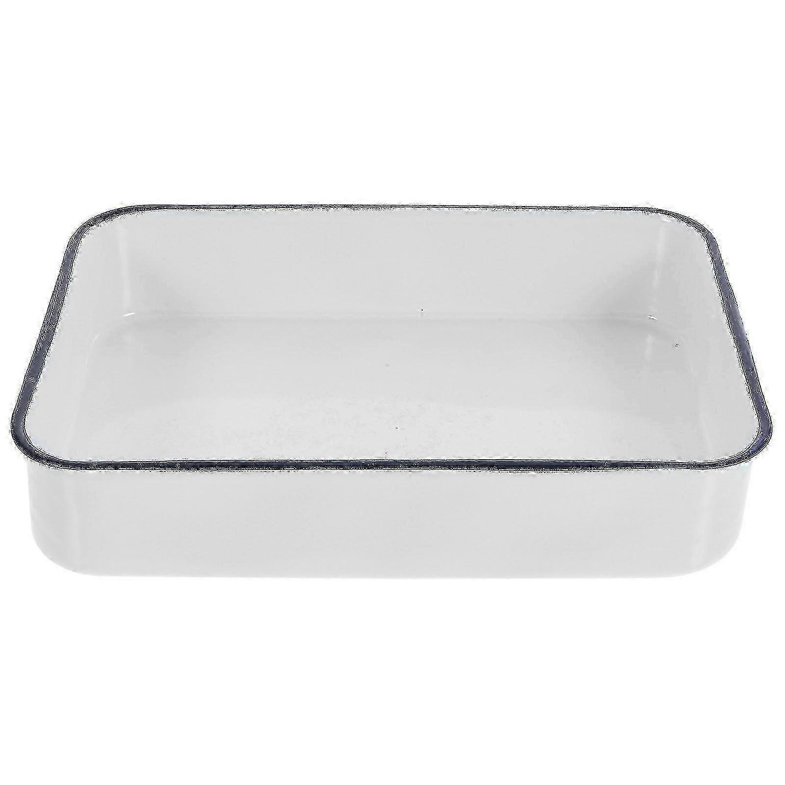 Enamelware Roasting Pan Multi-purpose Enamel Oblong Pie Pan Deep Edged Bbq Food Pan 2025
